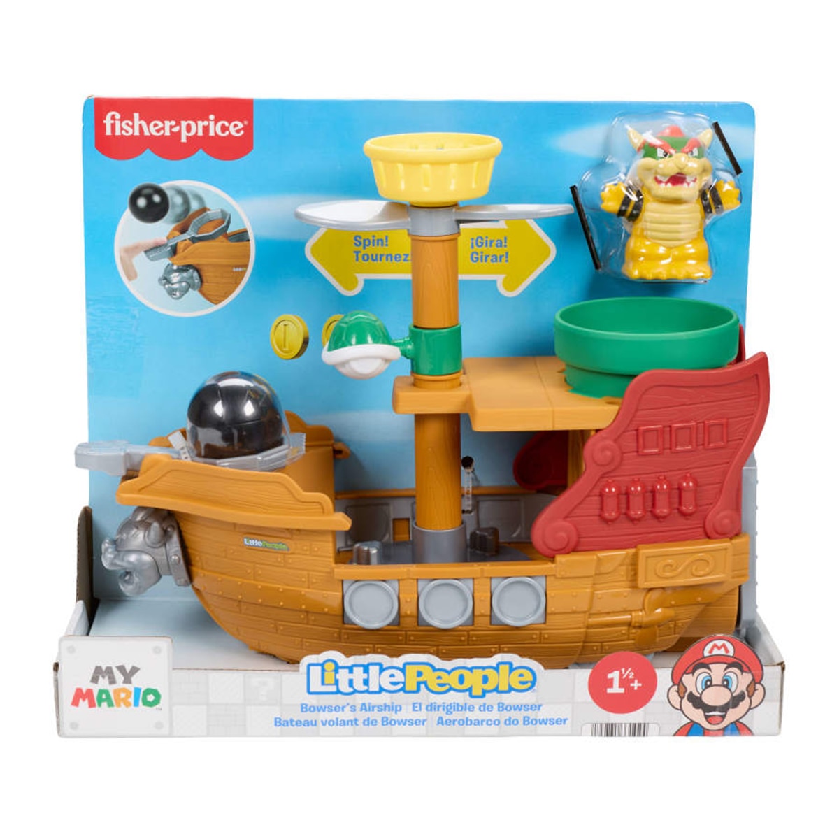Conjunto de juego de barco de Bowser con figura Fisher-Price Little People My Mario 6
