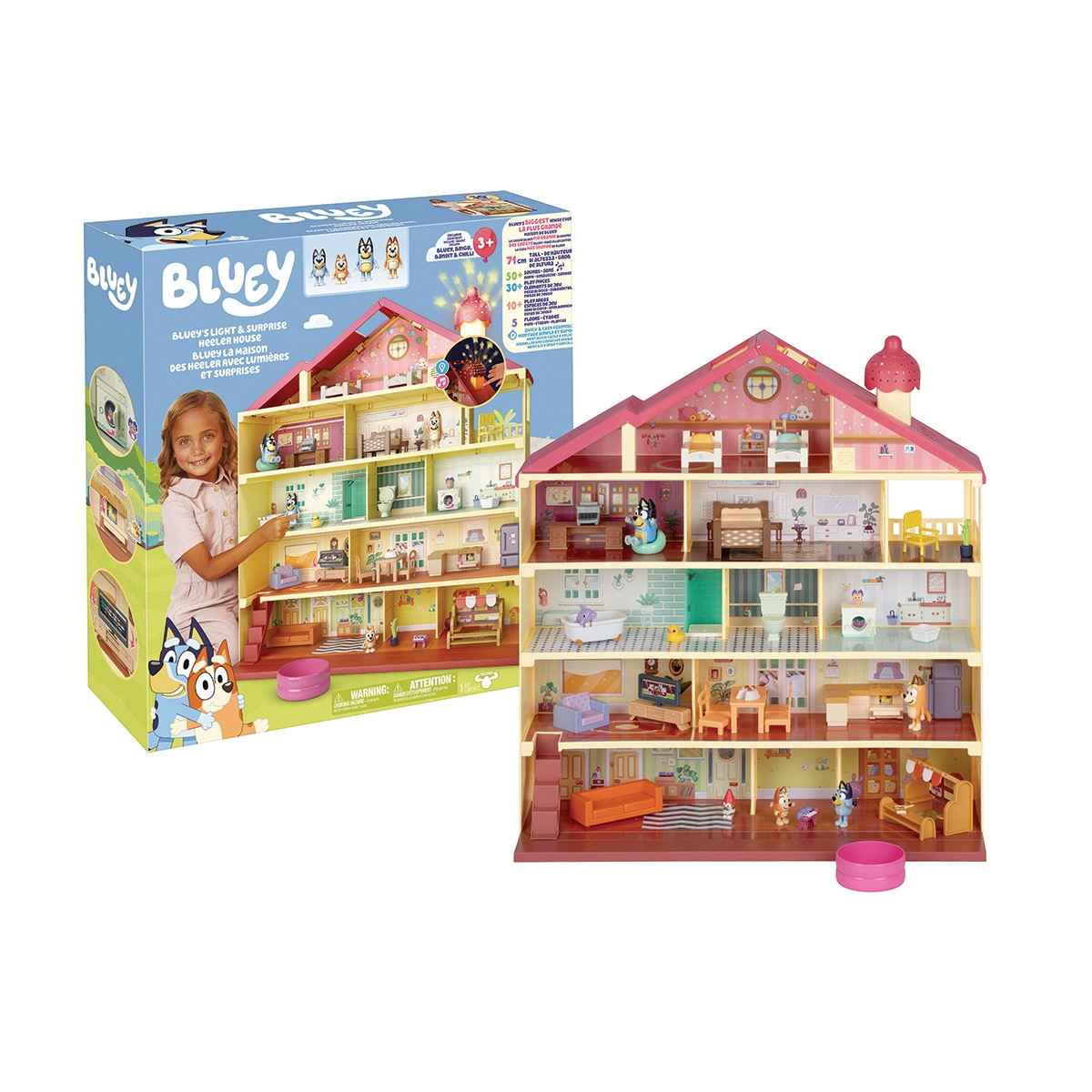 Playset Mega Casa de Bluey 12 áreas de juego, 4 nuevas habitaciones, con luces y sonidos. Incluye 4 figuras y accesorios exclusivos Bluey 1