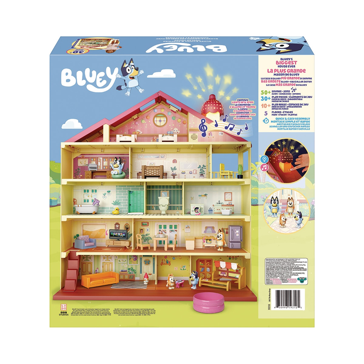 Playset Mega Casa de Bluey 12 áreas de juego, 4 nuevas habitaciones, con luces y sonidos. Incluye 4 figuras y accesorios exclusivos Bluey 10