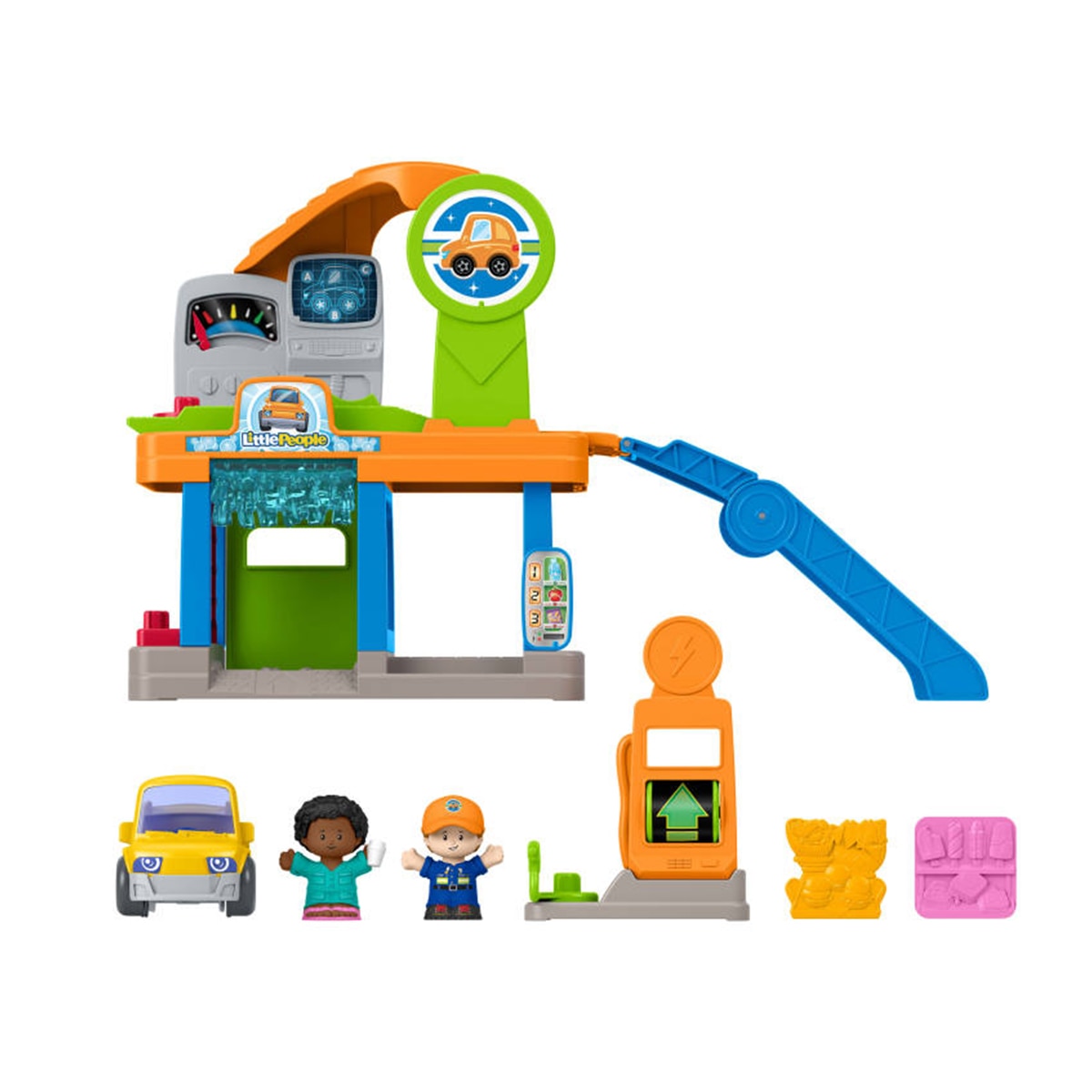 Imagen 6 de Juguete para bebés Little People con gasolinera, coche y figuras para +1 año Fisher-Price