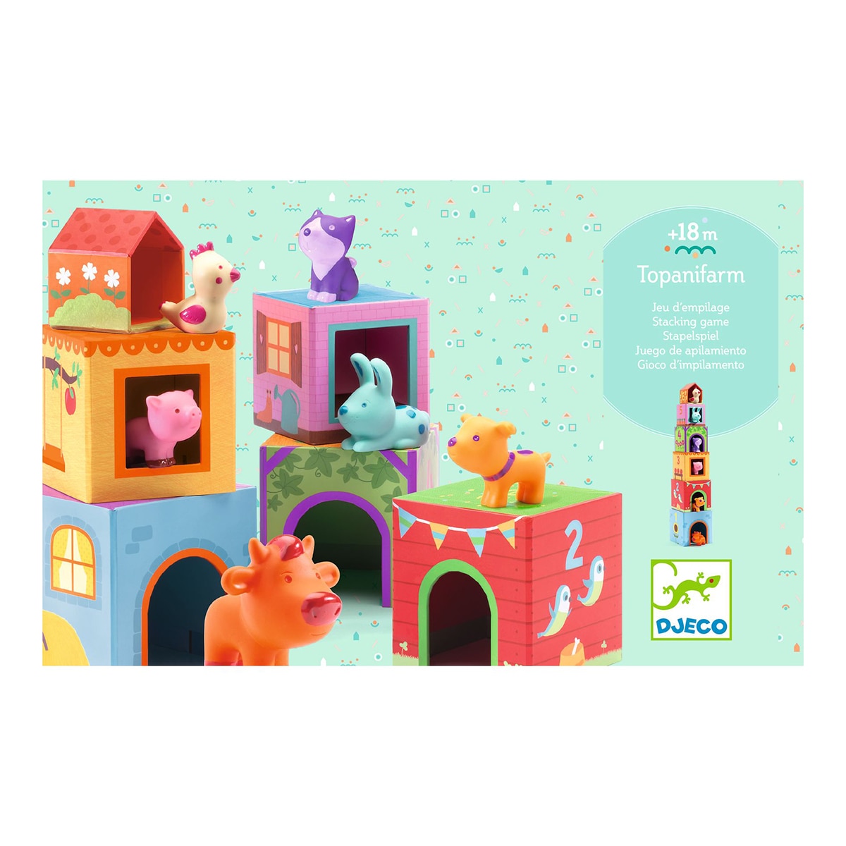Juego 6 cubos de cartón y 6 animales Djeco 2