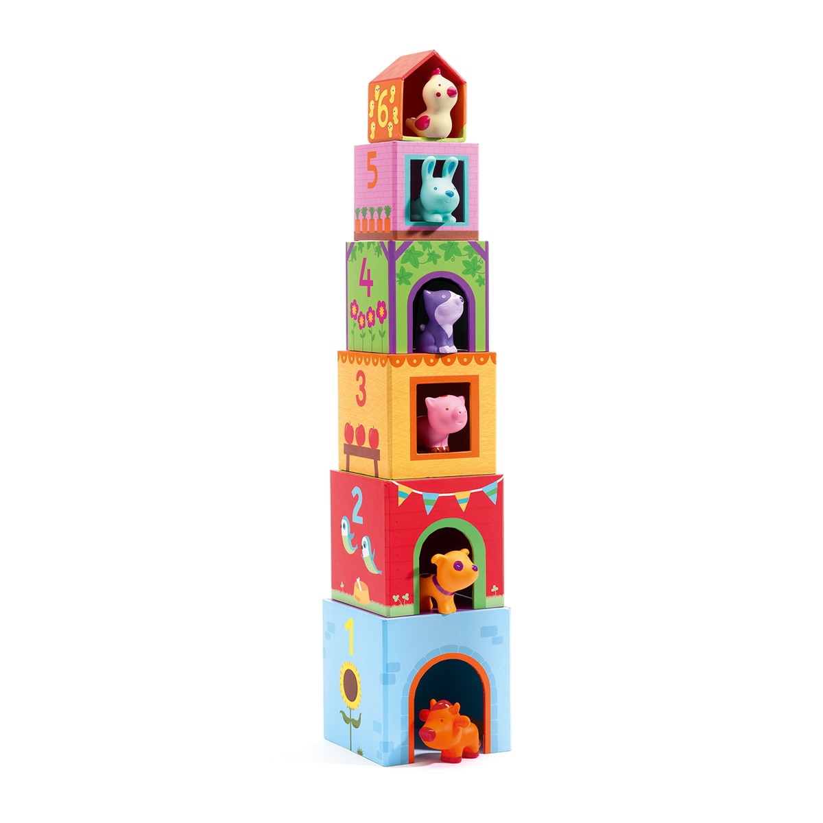 Juego 6 cubos de cartón y 6 animales Djeco 3