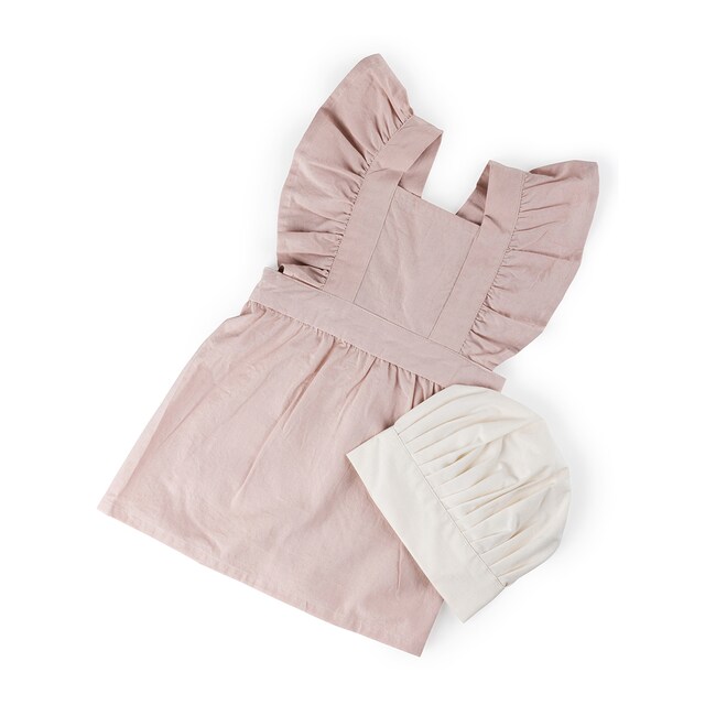 Imagen 0 de Set de delantal y gorro, rosa empolvado y blanco clásico