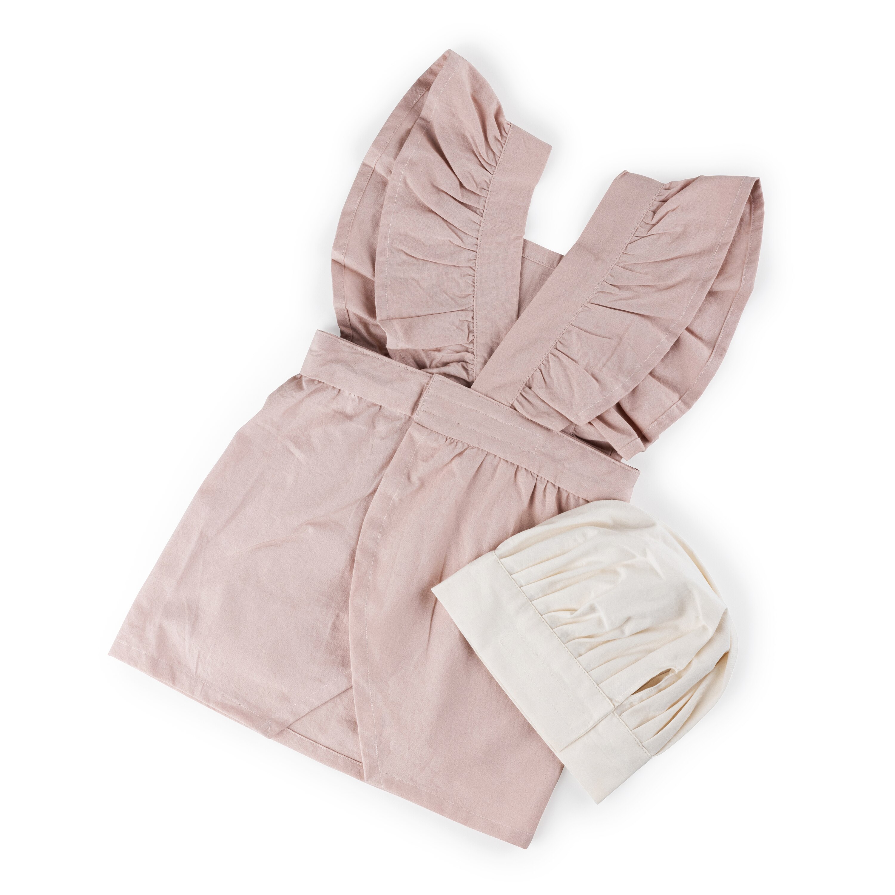 Set de delantal y gorro, rosa empolvado y blanco clásico 3