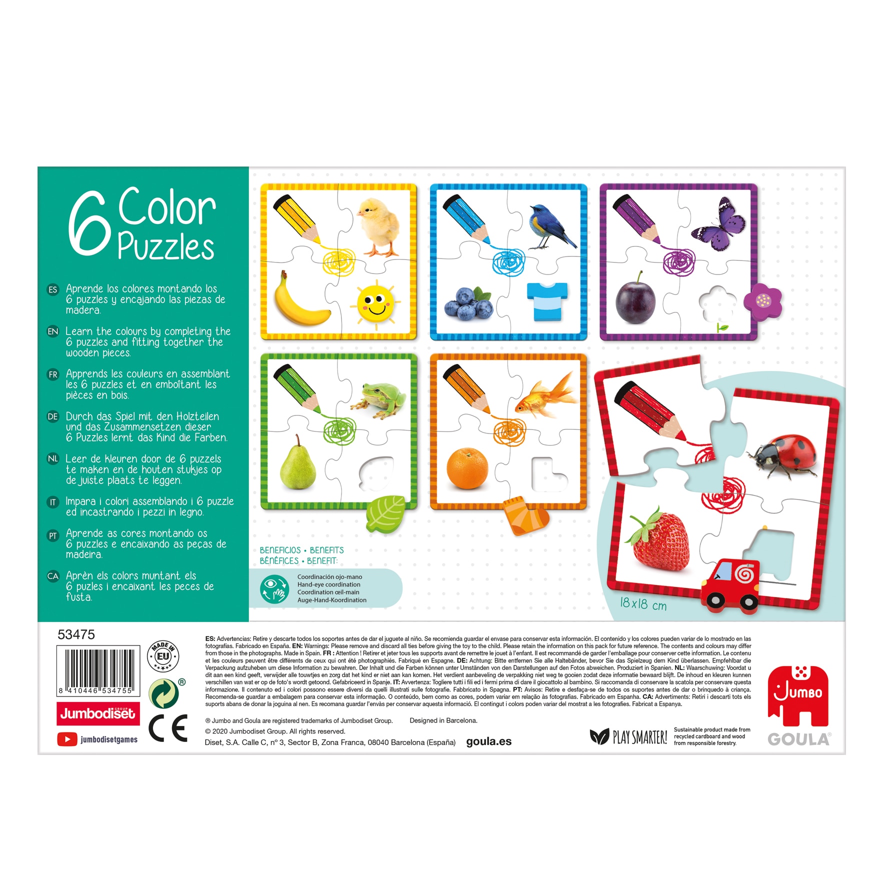 Juguete de Madera educativo 6 puzzles de 4 piezas Color Puzzle Goula 8