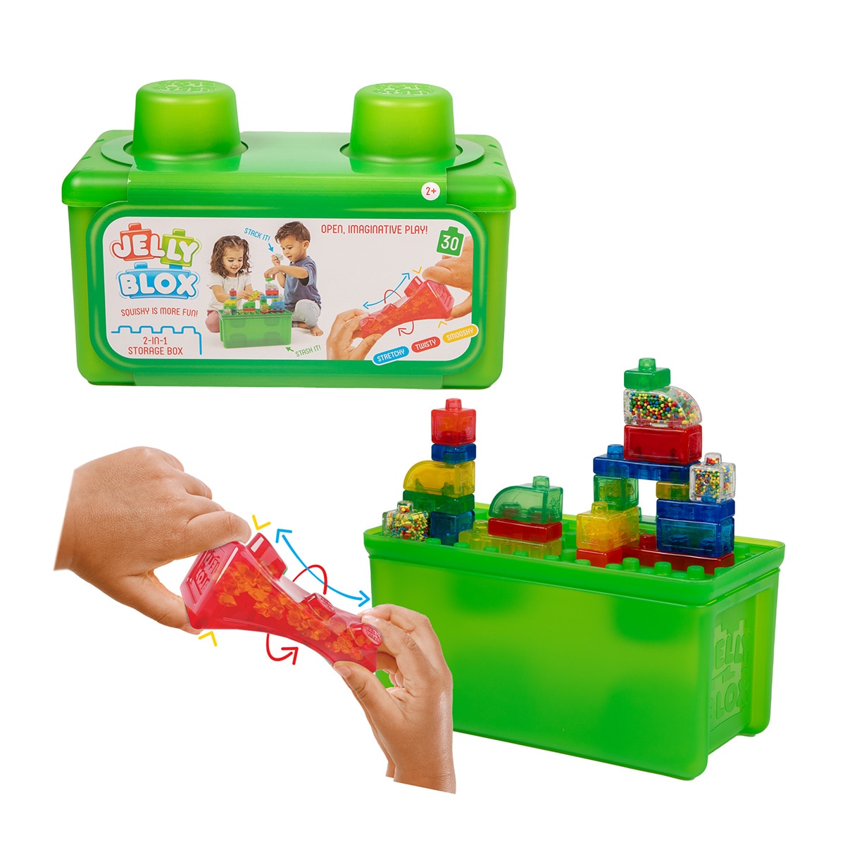 Jelly Blox – 30 Piezas de Construcción flexibles y blanditas. ¡Estruja, aplasta, construye! Jelly Blox.