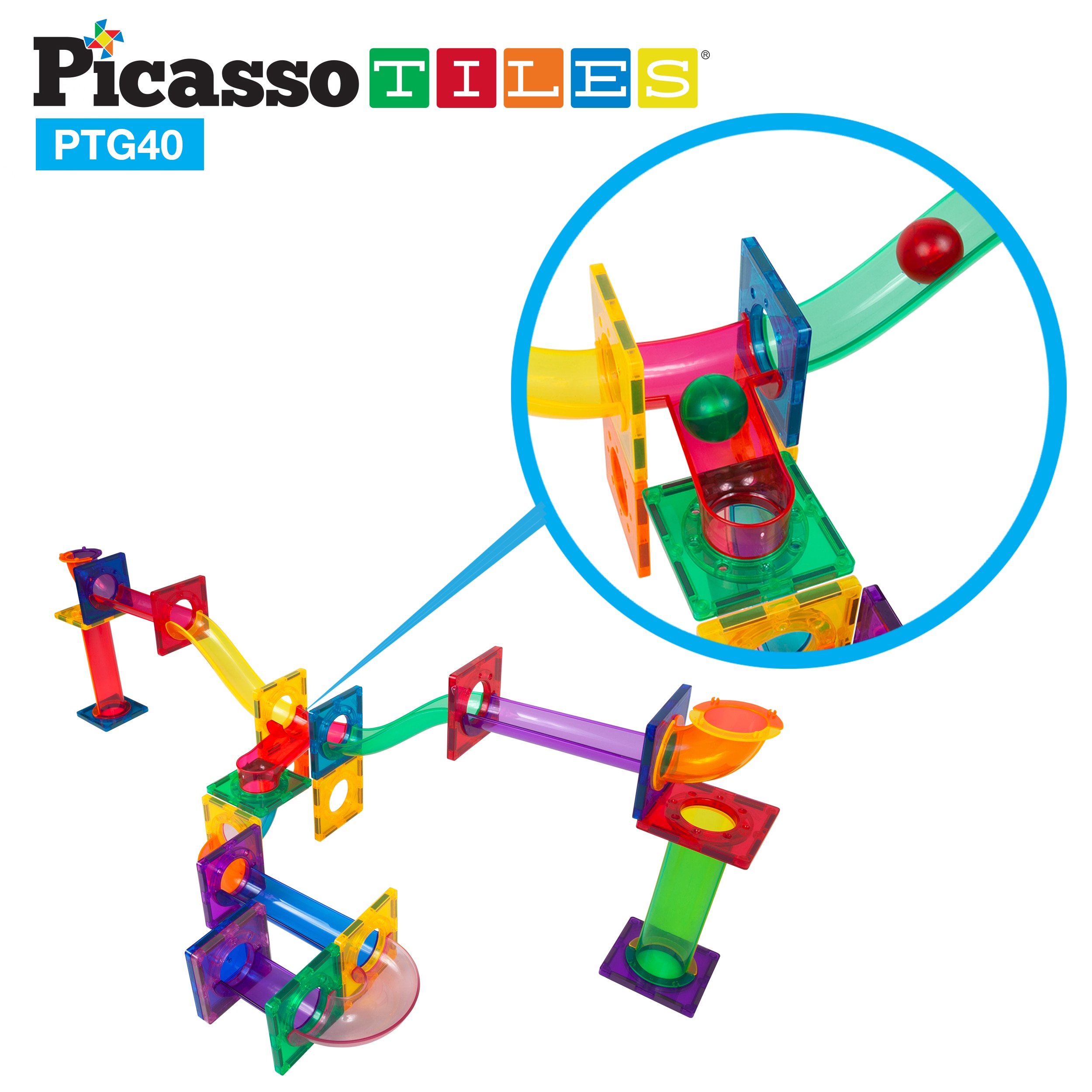 Juego de construcción Circuito de canicas magnético 40 piezas Picasso Tiles 3