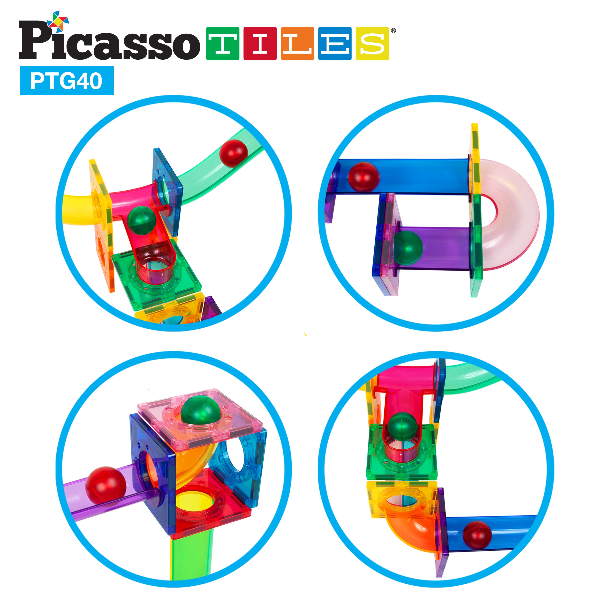 Juego de construcción Circuito de canicas magnético 40 piezas Picasso Tiles 7