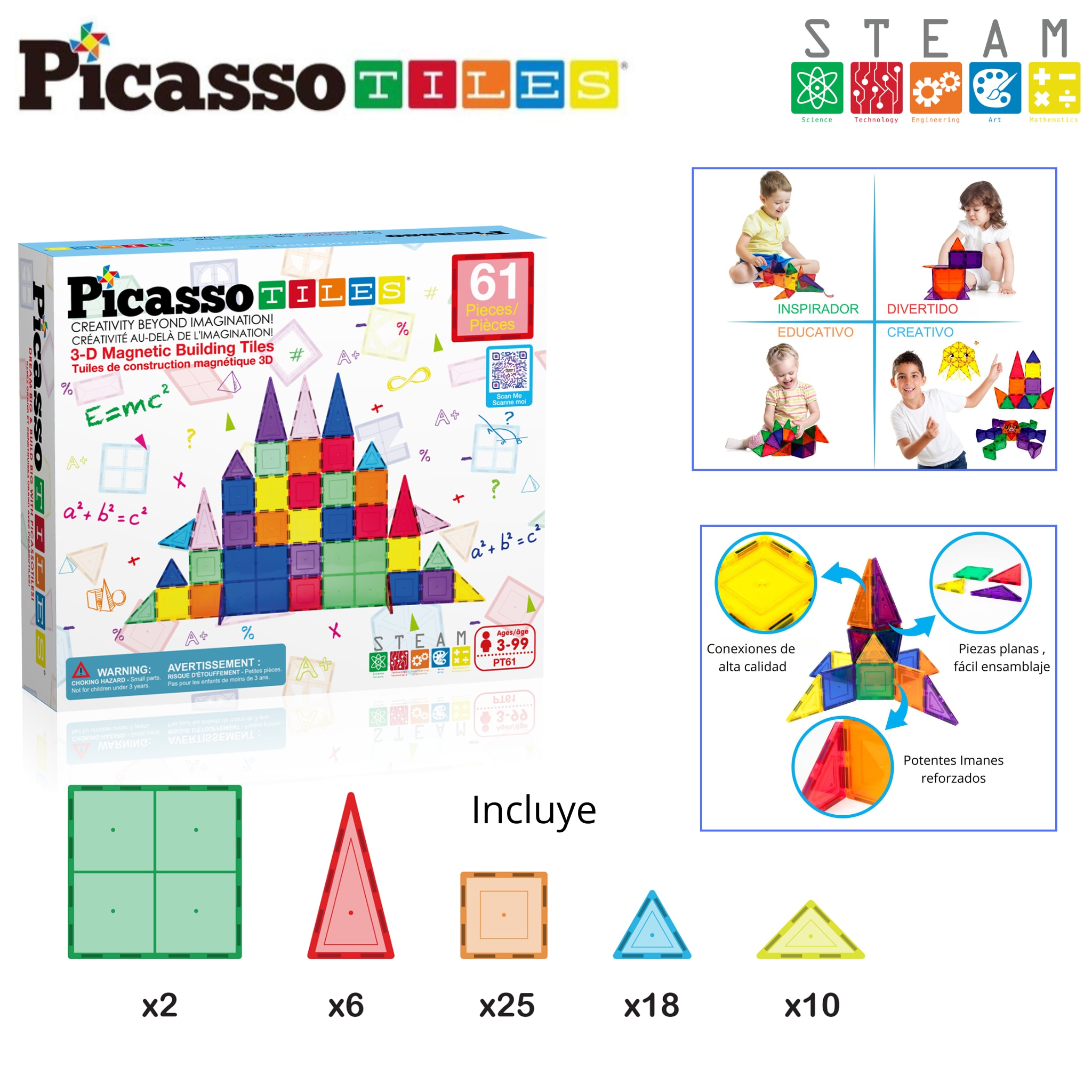 Juego de construcción Bloques magnéticos 61 piezas Picasso Tiles 2
