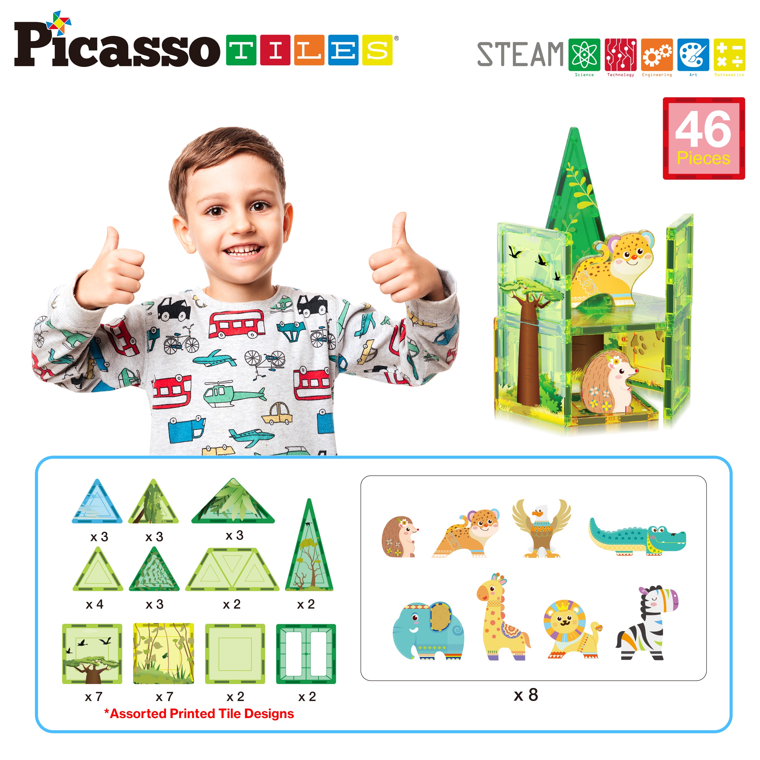 Juego de construcción Bloques magnéticos Safari 8 Figuras Picasso Tiles 2
