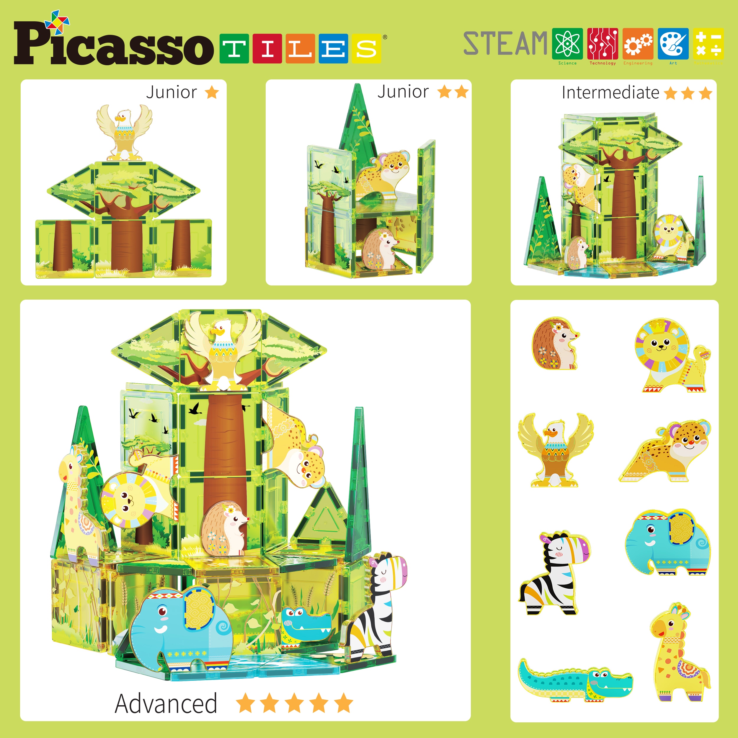 Juego de construcción Bloques magnéticos Safari 8 Figuras Picasso Tiles 5