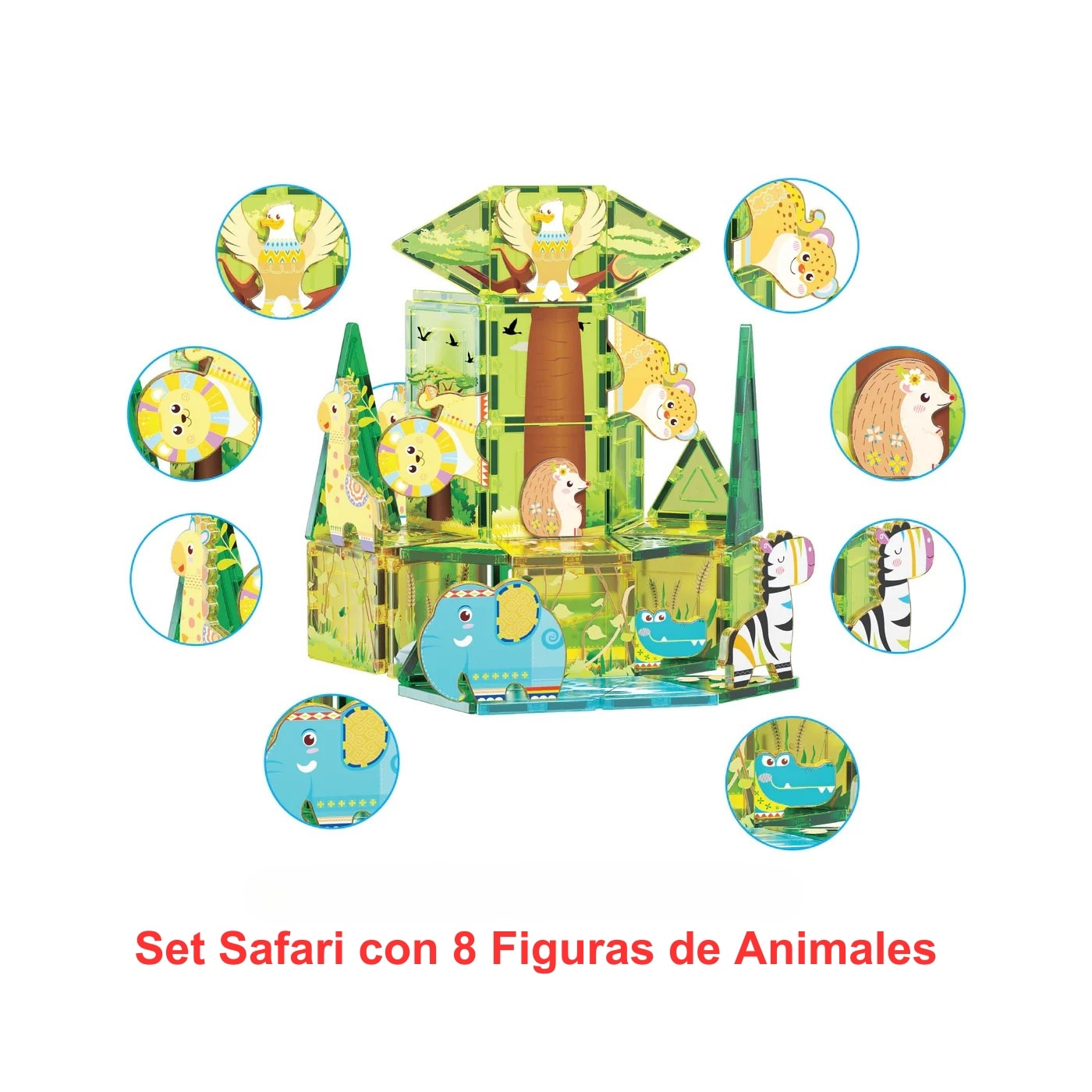 Juego de construcción Bloques magnéticos Safari 8 Figuras Picasso Tiles 8
