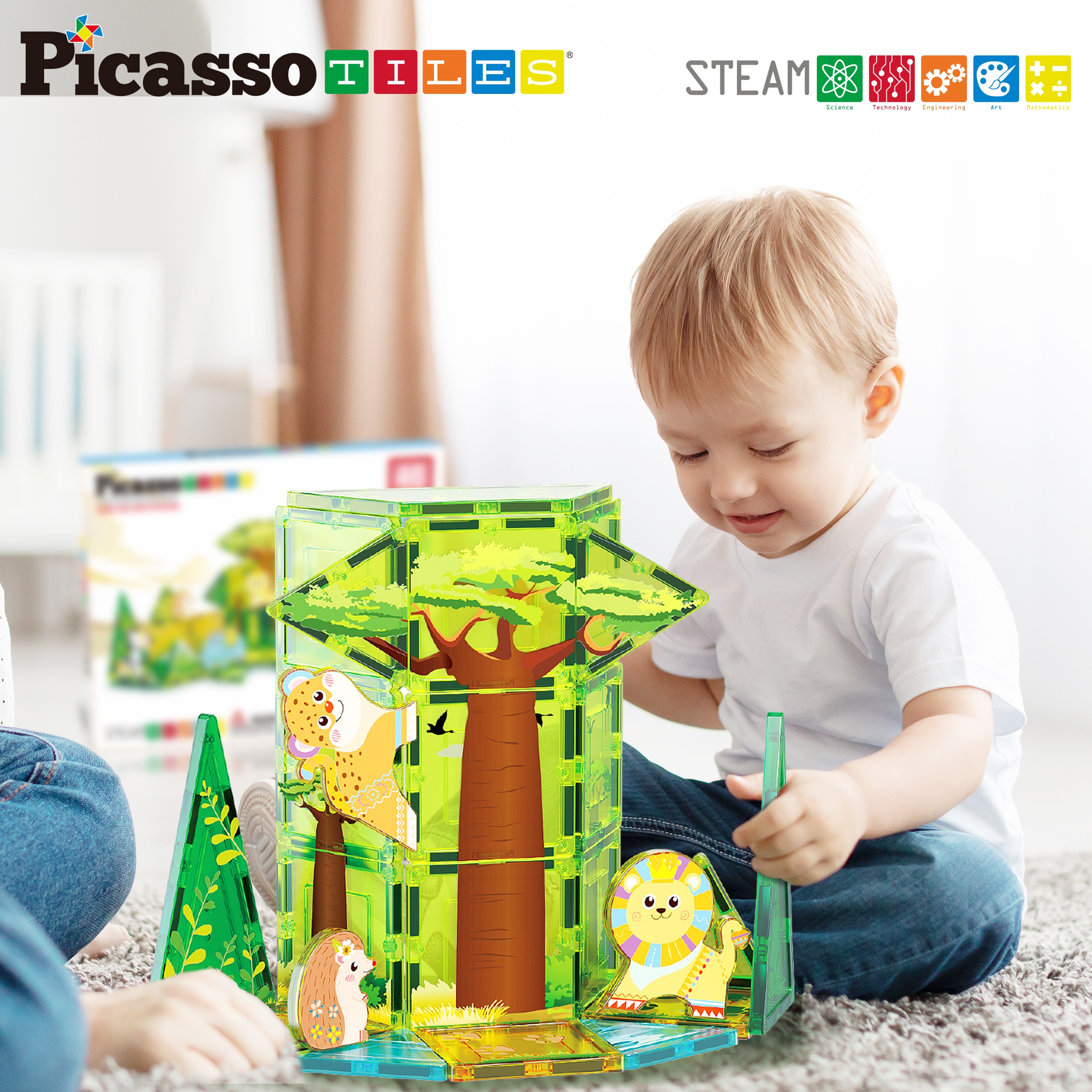 Juego de construcción Bloques magnéticos Safari 8 Figuras Picasso Tiles 9