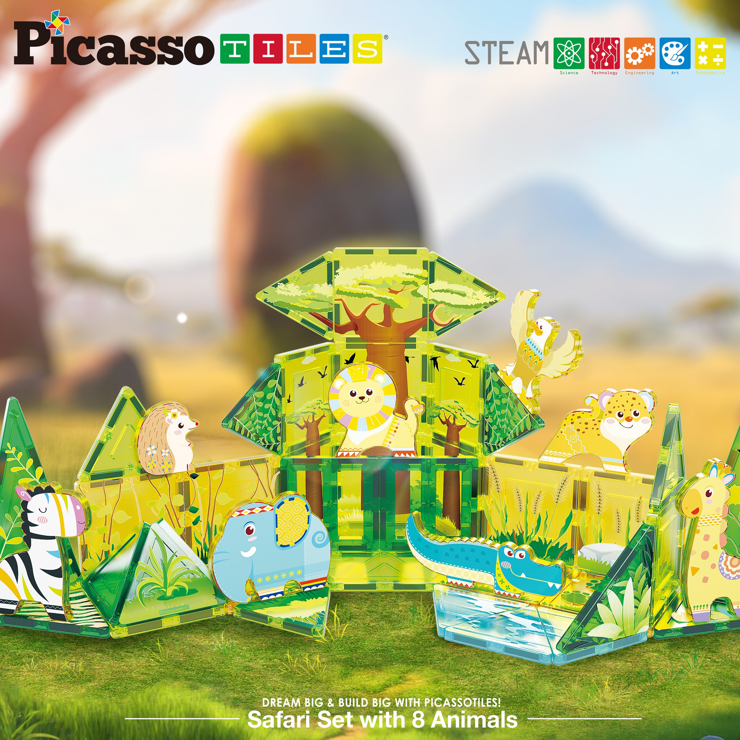 Juego de construcción Bloques magnéticos Safari 8 Figuras Picasso Tiles 10