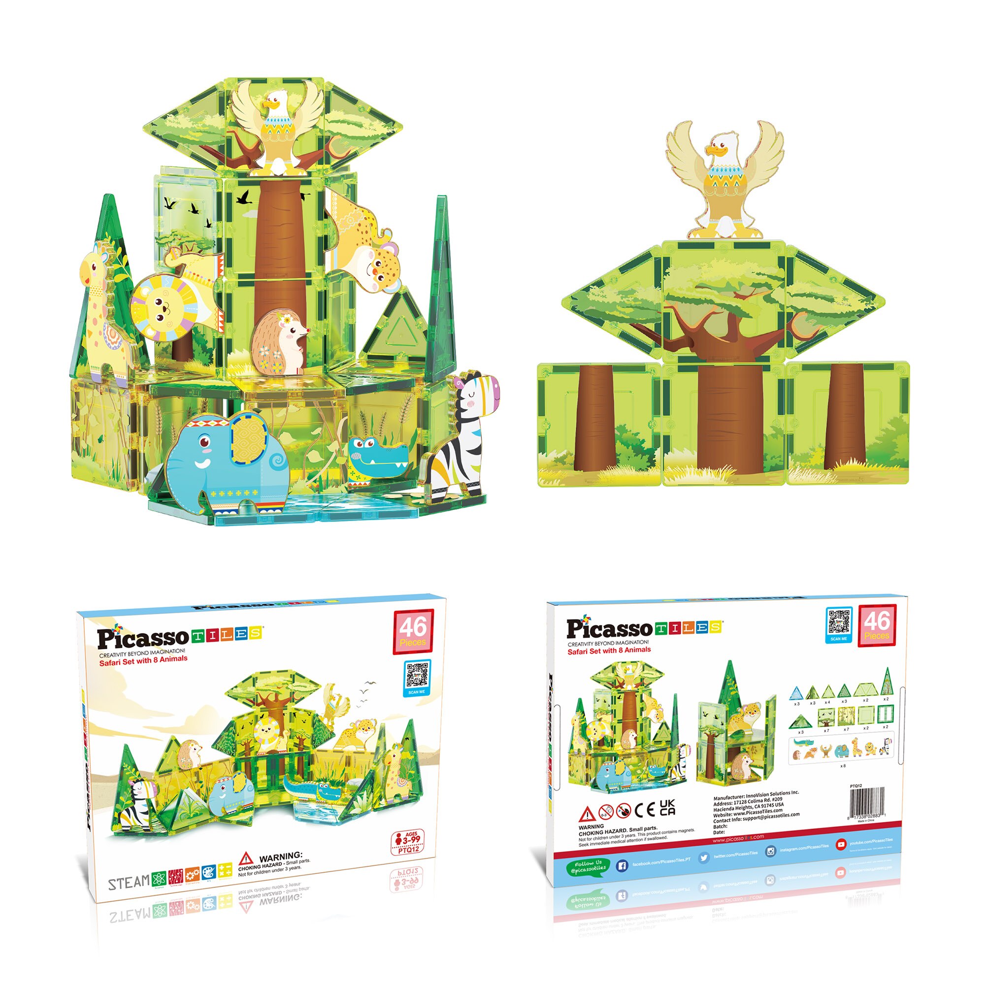 Juego de construcción Bloques magnéticos Safari 8 Figuras Picasso Tiles 12