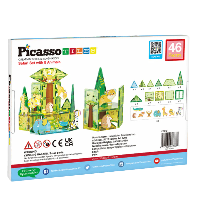Juego de construcción Bloques magnéticos Safari 8 Figuras Picasso Tiles 14