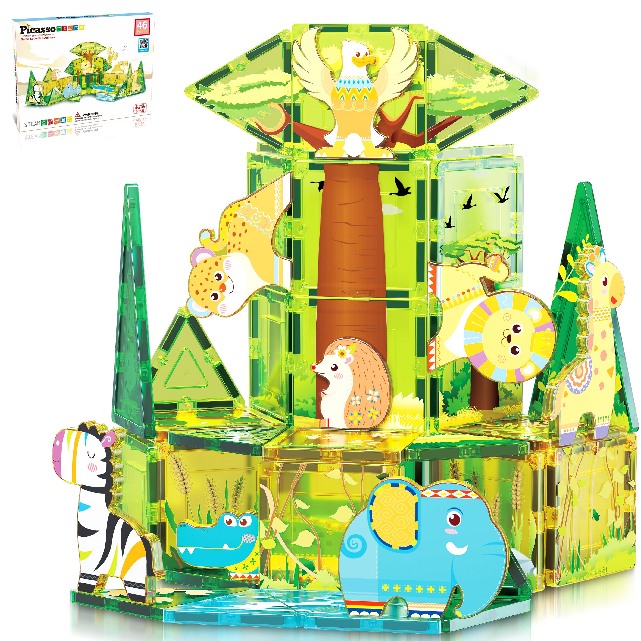 Juego de construcción Bloques magnéticos Safari 8 Figuras Picasso Tiles 15