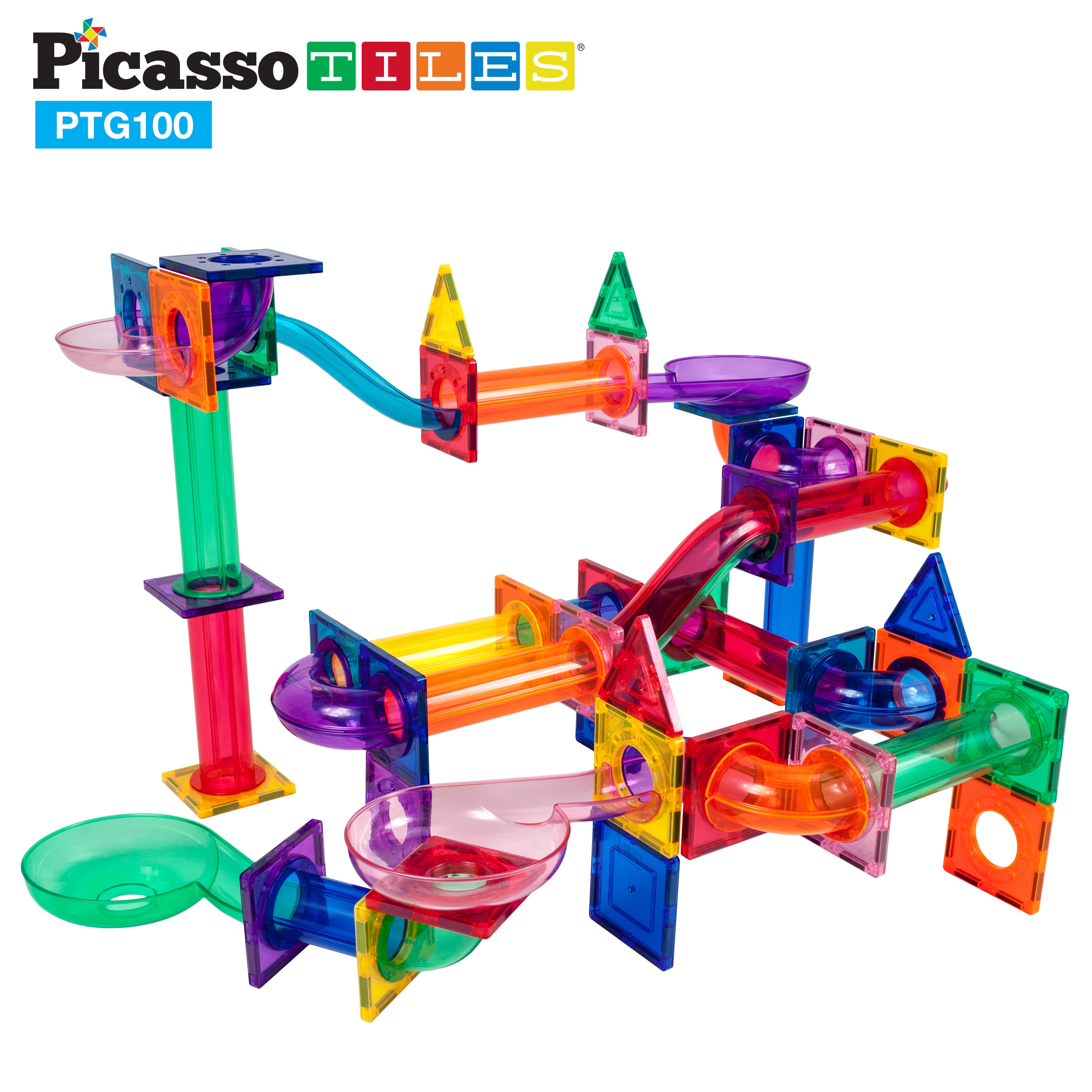 Set de construcción Picasso Tiles Circuito de canicas mágnético de 100 piezas Cefa Toys 2