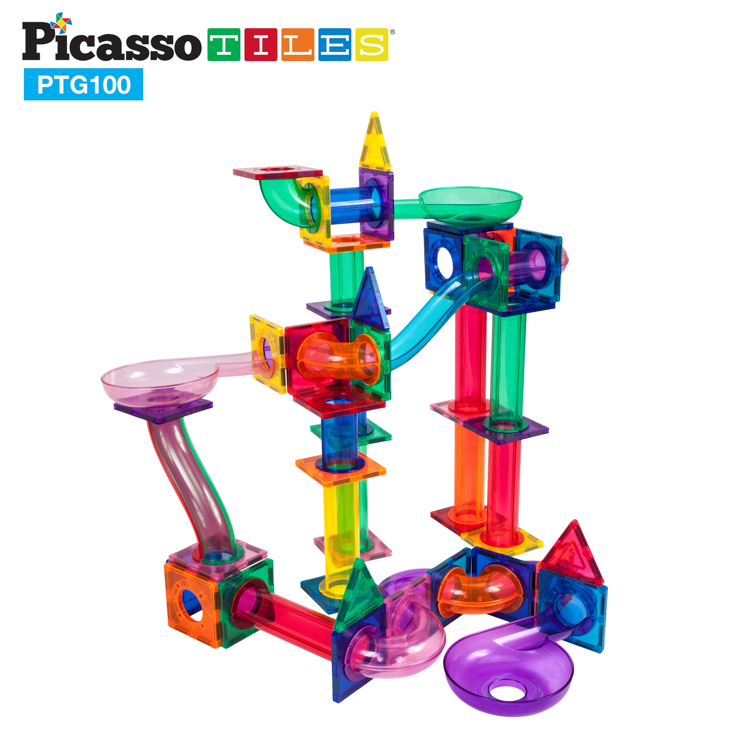 Set de construcción Picasso Tiles Circuito de canicas mágnético de 100 piezas Cefa Toys 4