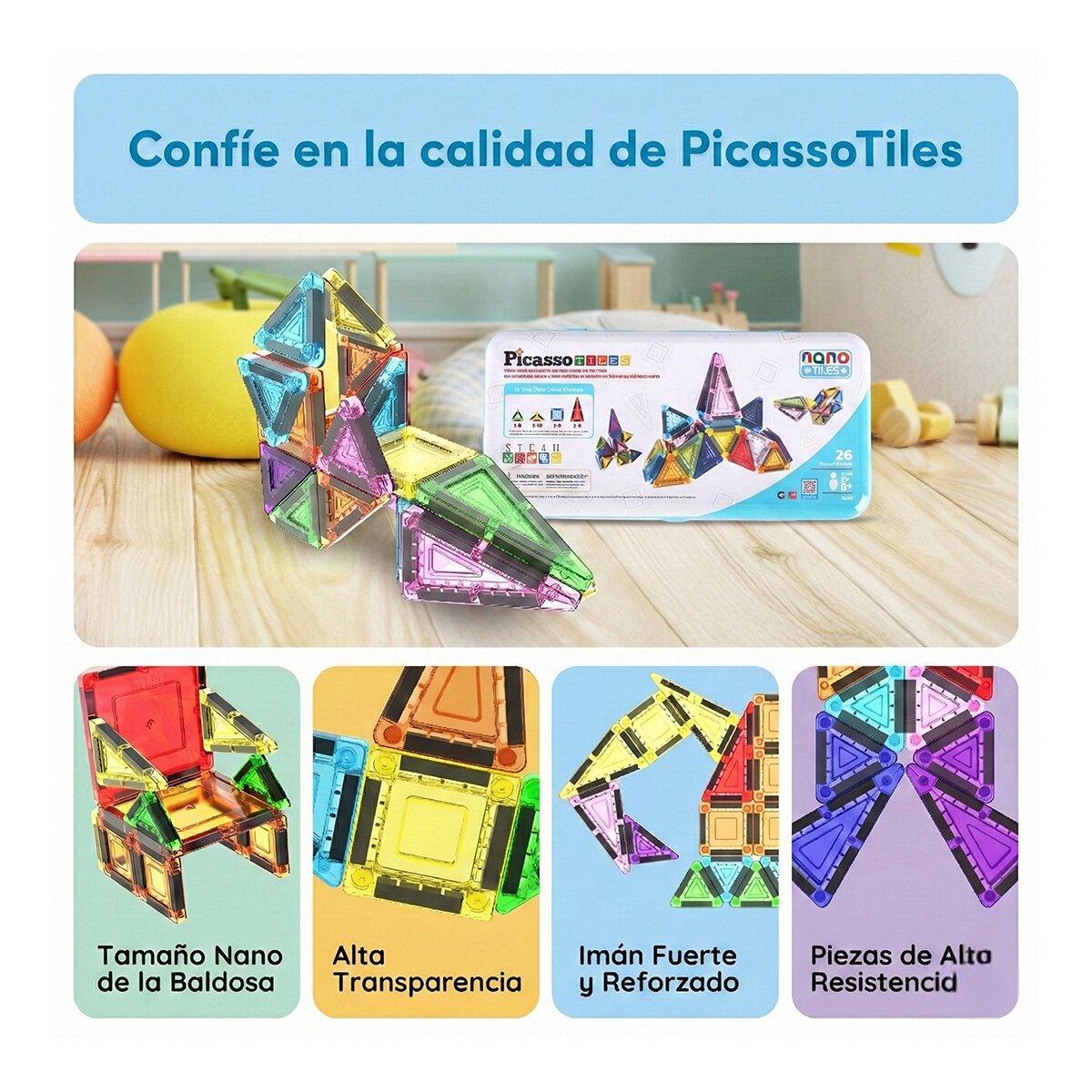 Mini Bloques Magnéticos 26 Piezas Picasso Tiles Cefa Toys 5