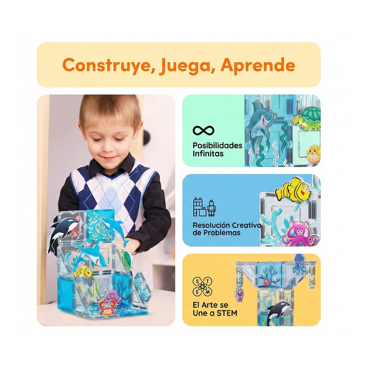 Bloques Magnéticos Océano 26 Piezas Picasso Tiles Cefa Toys 5