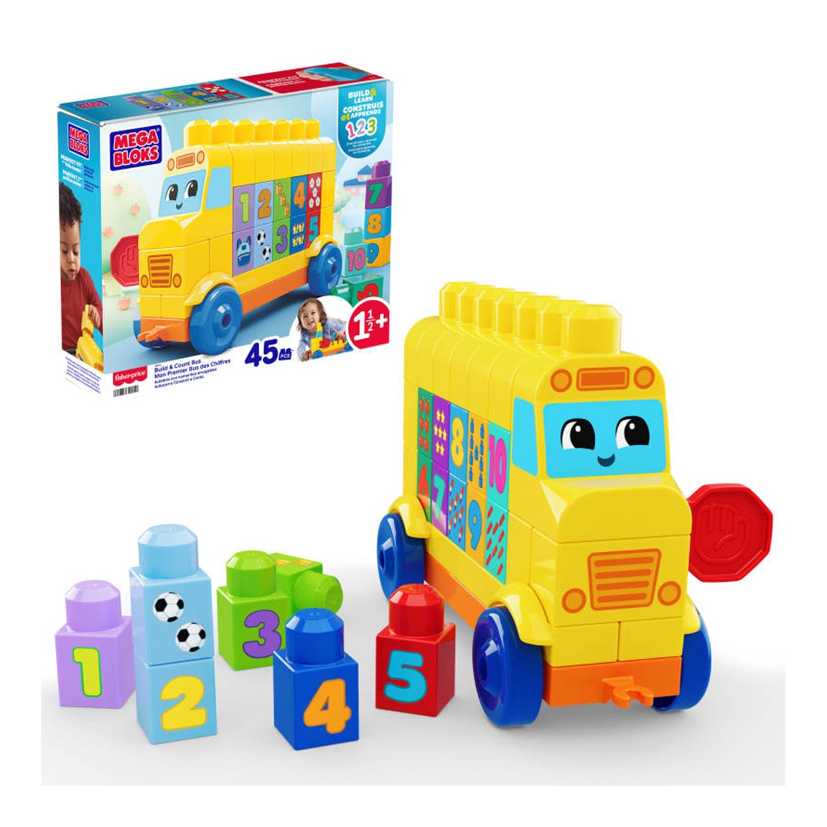 Imagen 0 de Tractor de animales con 45 Bloques para Construir y aprender números desde 1 Año First Builders Mega Bloks