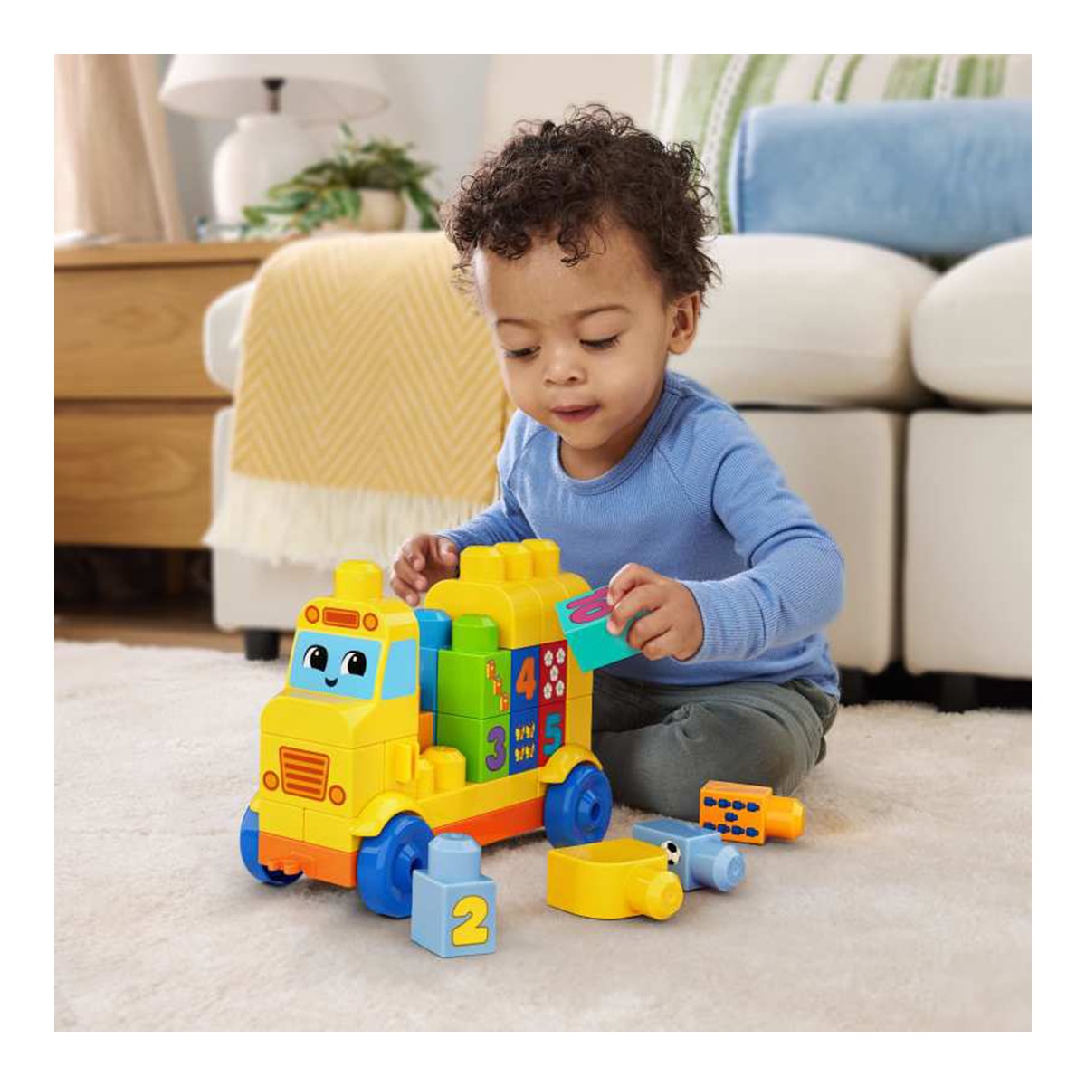 Tractor de animales con 45 Bloques para Construir y aprender números desde 1 Año First Builders Mega Bloks 2