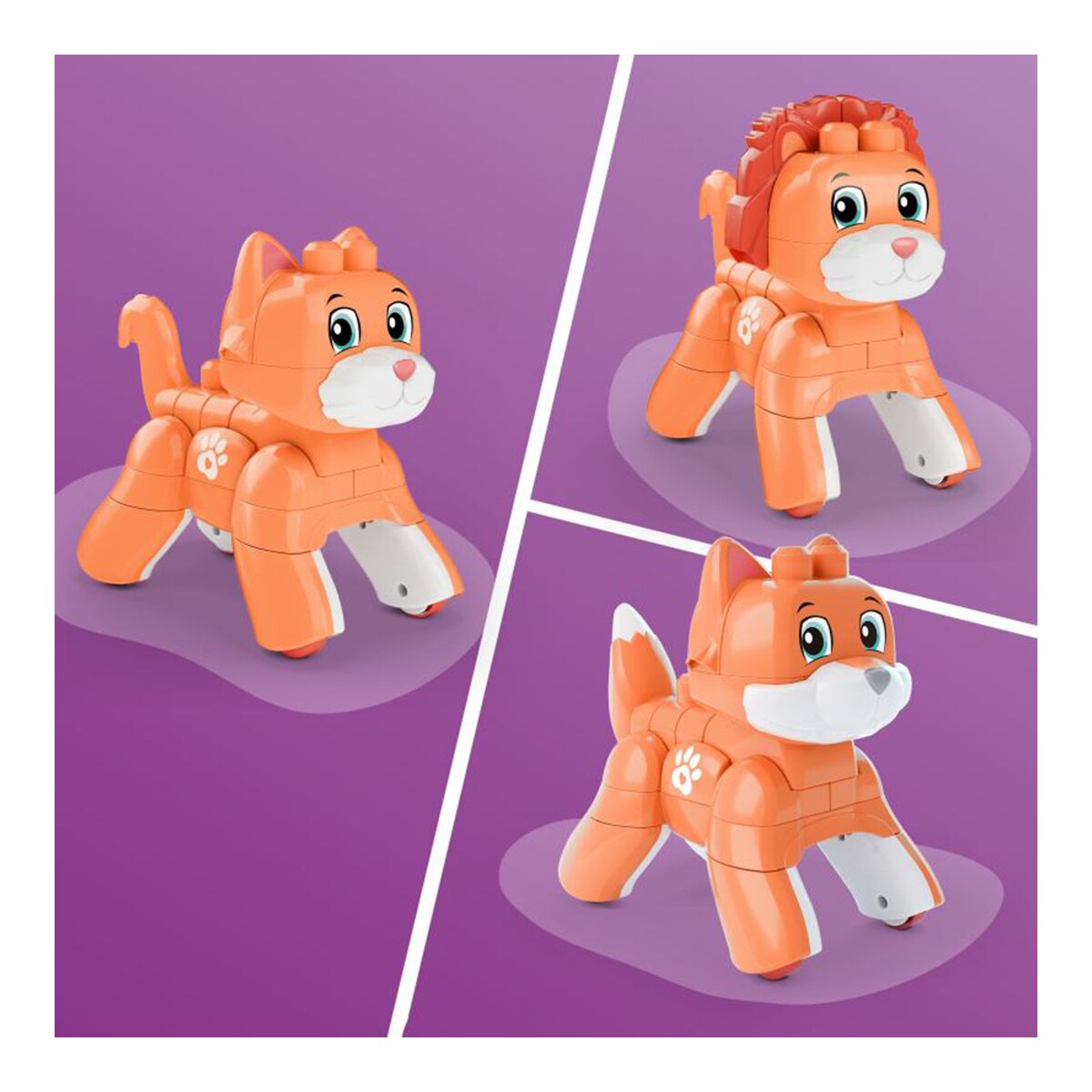 Juego de construcción Gatito 3 en 1. 25 piezas, ruedas, gatito que se transforma en zorro o león Mega Bloks 3