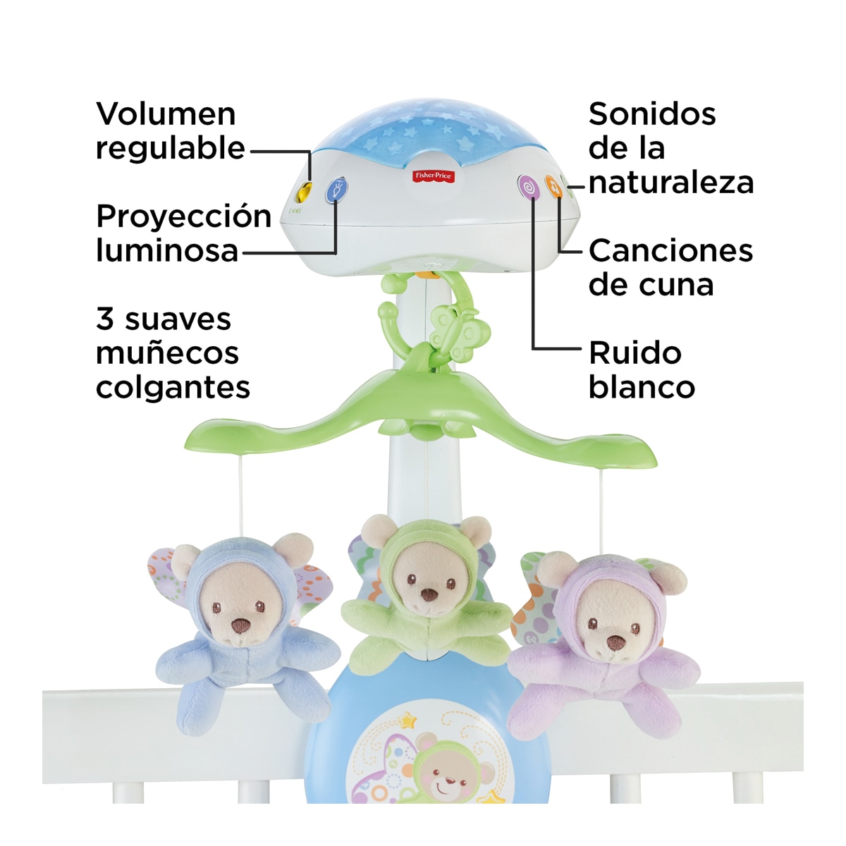 Móvil ositos voladores juguete de cuna carrusel proyector para bebé Fisher-Price 6