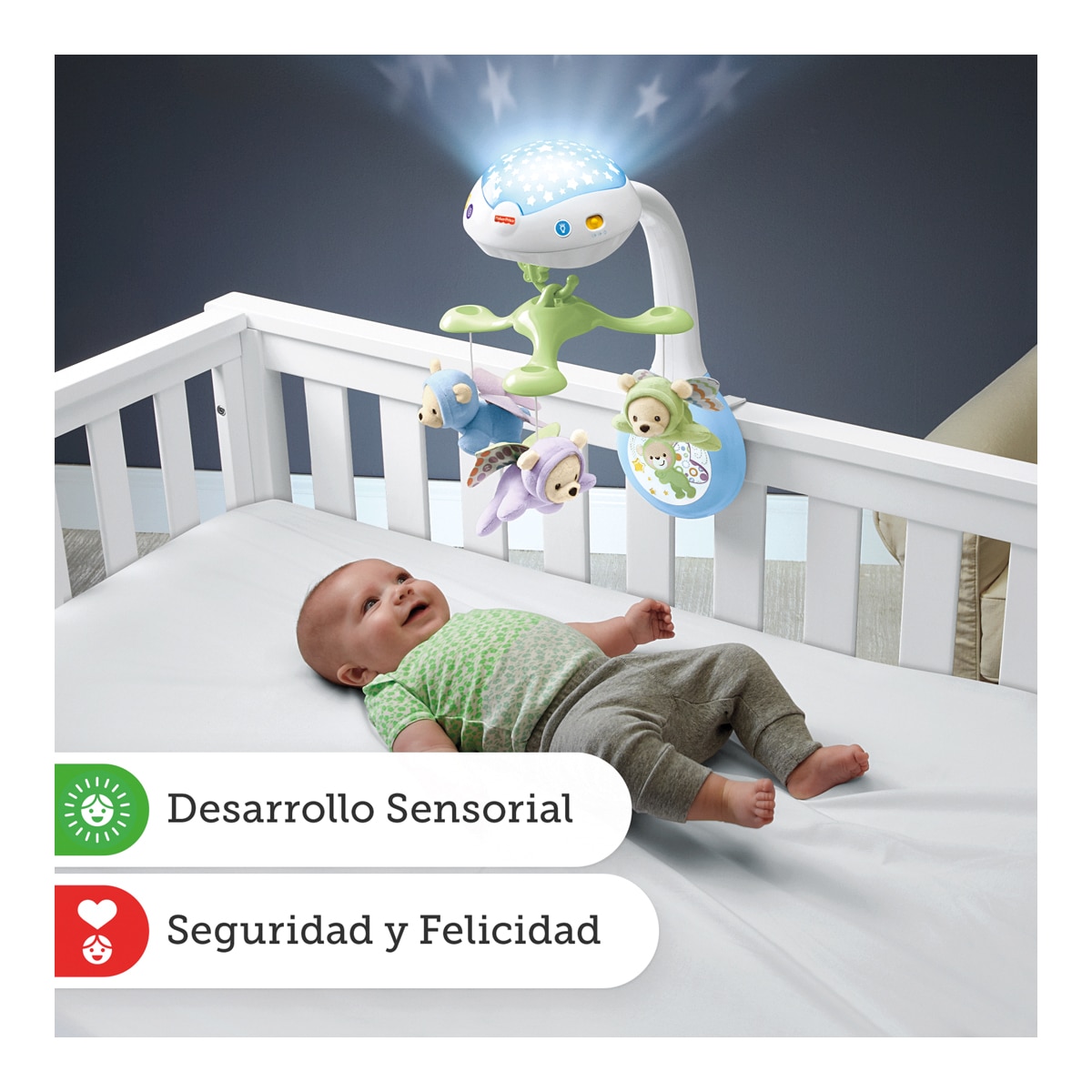 Móvil ositos voladores juguete de cuna carrusel proyector para bebé Fisher-Price 9