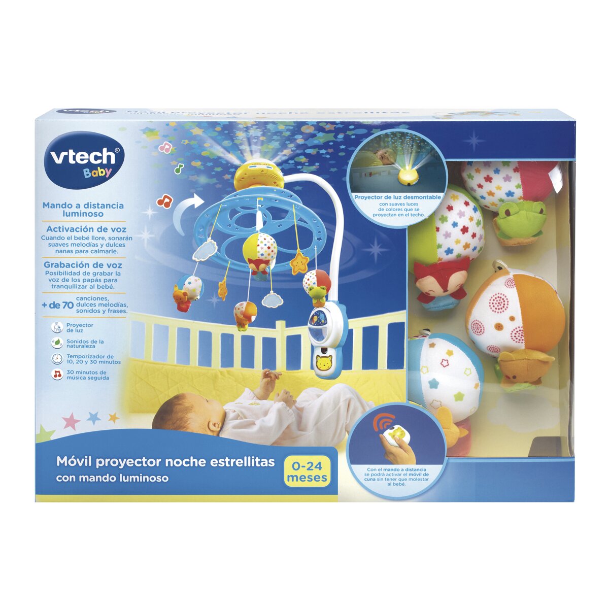 Móvil proyector Noche estrellitas, Carrusel de cuna para bebés, extraíble y con mando a distancia VTech Baby 3