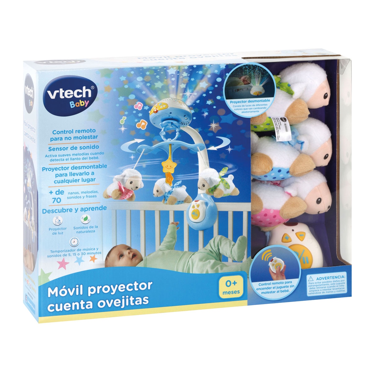 Móvil proyector Cuenta ovejitas, Carrusel de cuna para bebés, extraíble y con mando a distancia VTech Baby 2