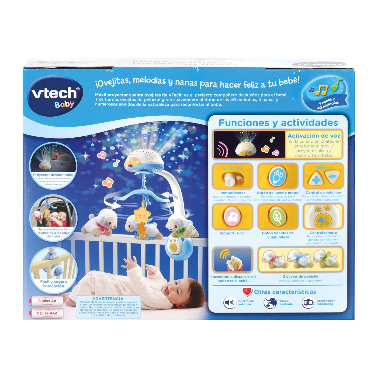 Móvil proyector Cuenta ovejitas, Carrusel de cuna para bebés, extraíble y con mando a distancia VTech Baby 5