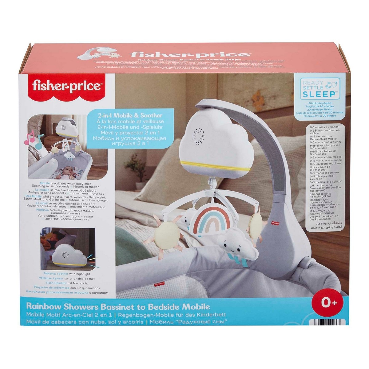 Fisher-Price Móvil lluvia de arcoíris para cuna, juguete para cuna con sonidos relajantes y luces para bebé recién nacido 3