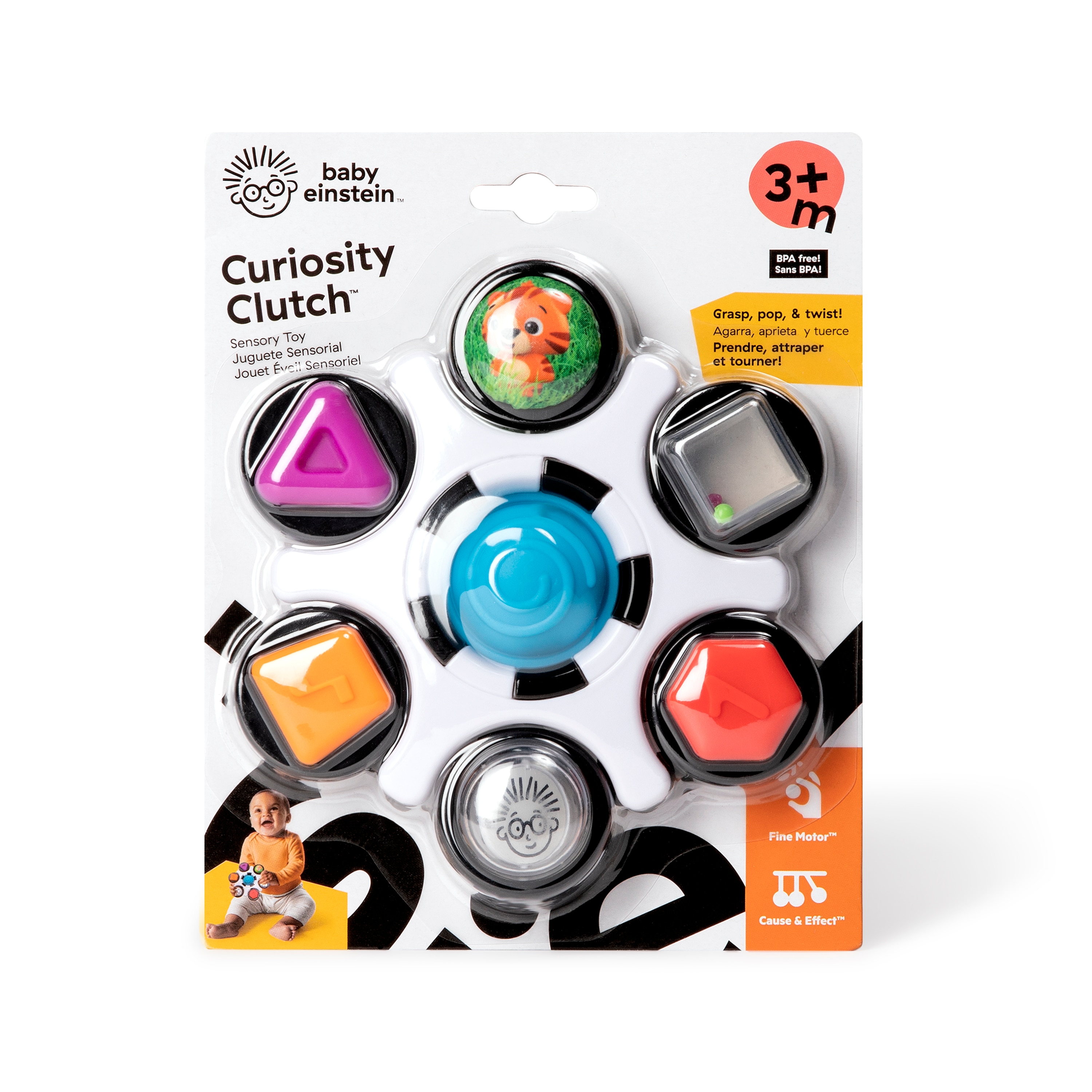Sonajero mordedor curiosity clutch twist & pop de Baby Einstein 2