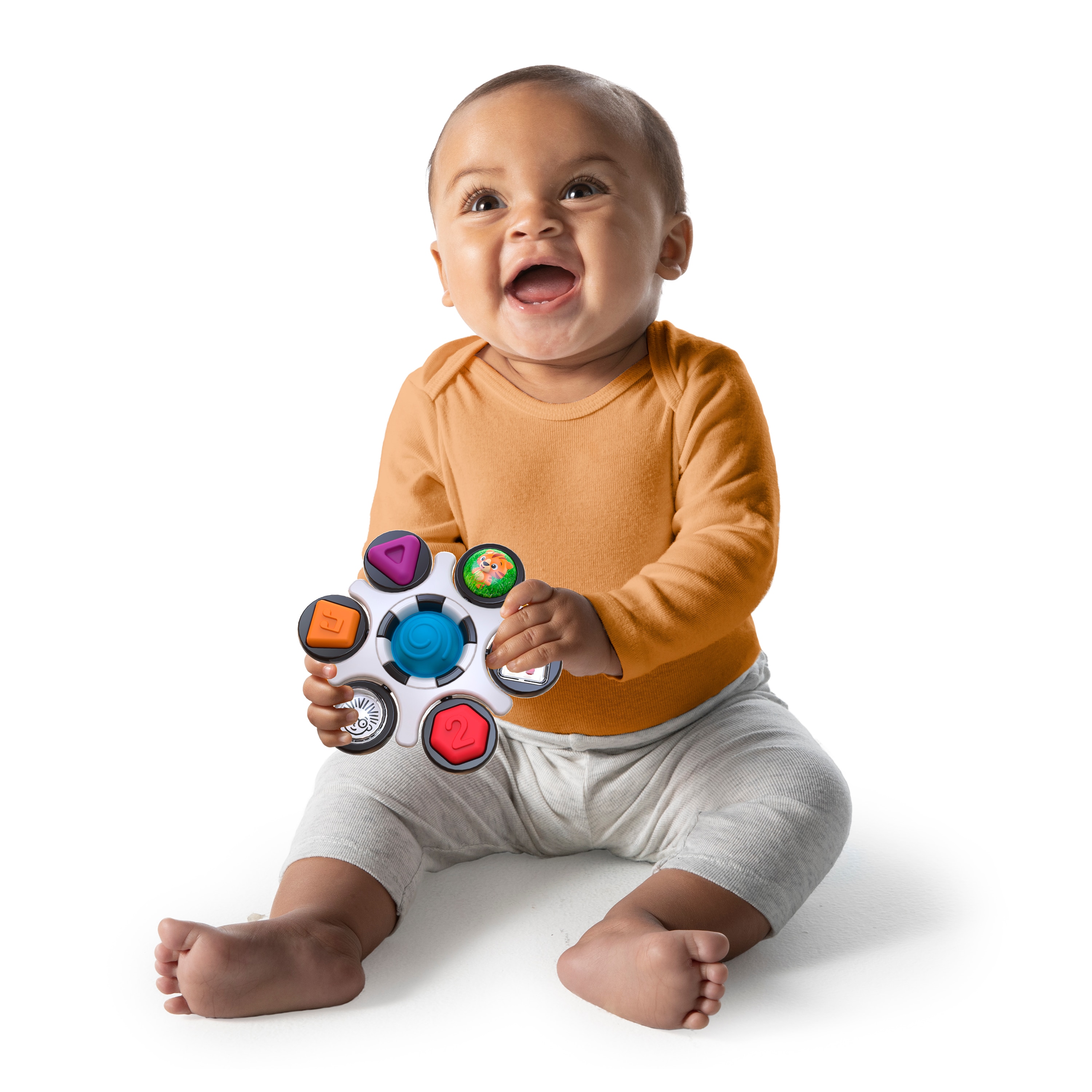 Sonajero mordedor curiosity clutch twist & pop de Baby Einstein 3