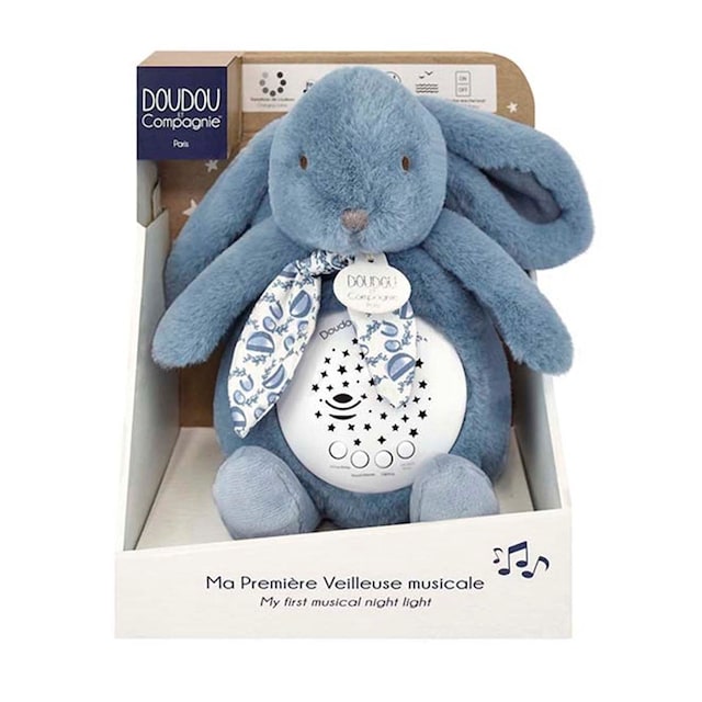 Lapin Doudou Lámpara musical proyección de estrellas azul Doudou Et Compagnie