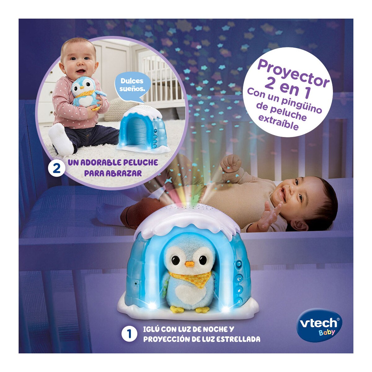 Iglú proyector peluchito pingüino Vtech 4