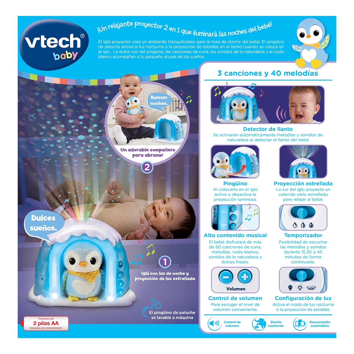 Iglú proyector peluchito pingüino Vtech 7