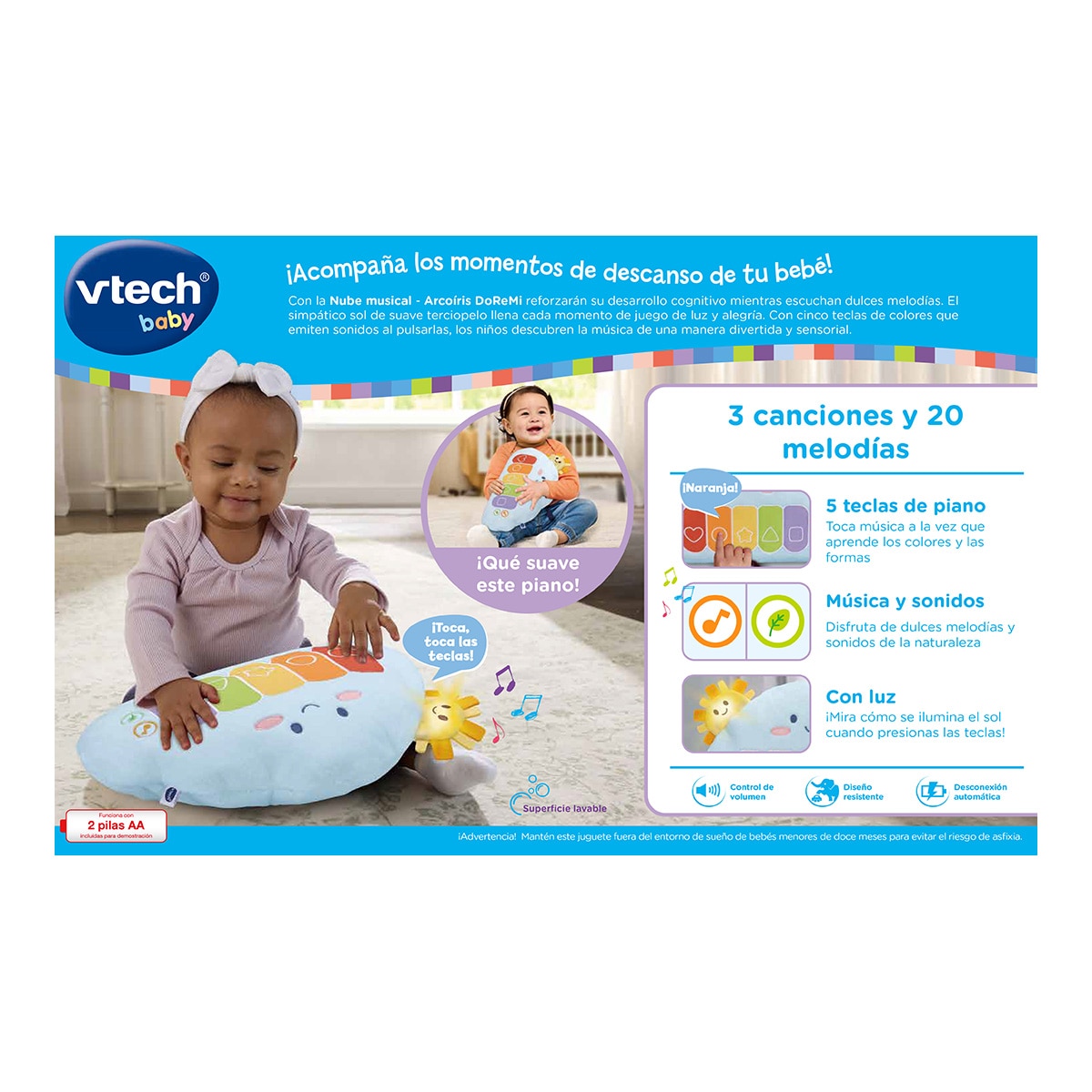 Cojín de peluche nube musical arcoíris DoReMi Vtech 4