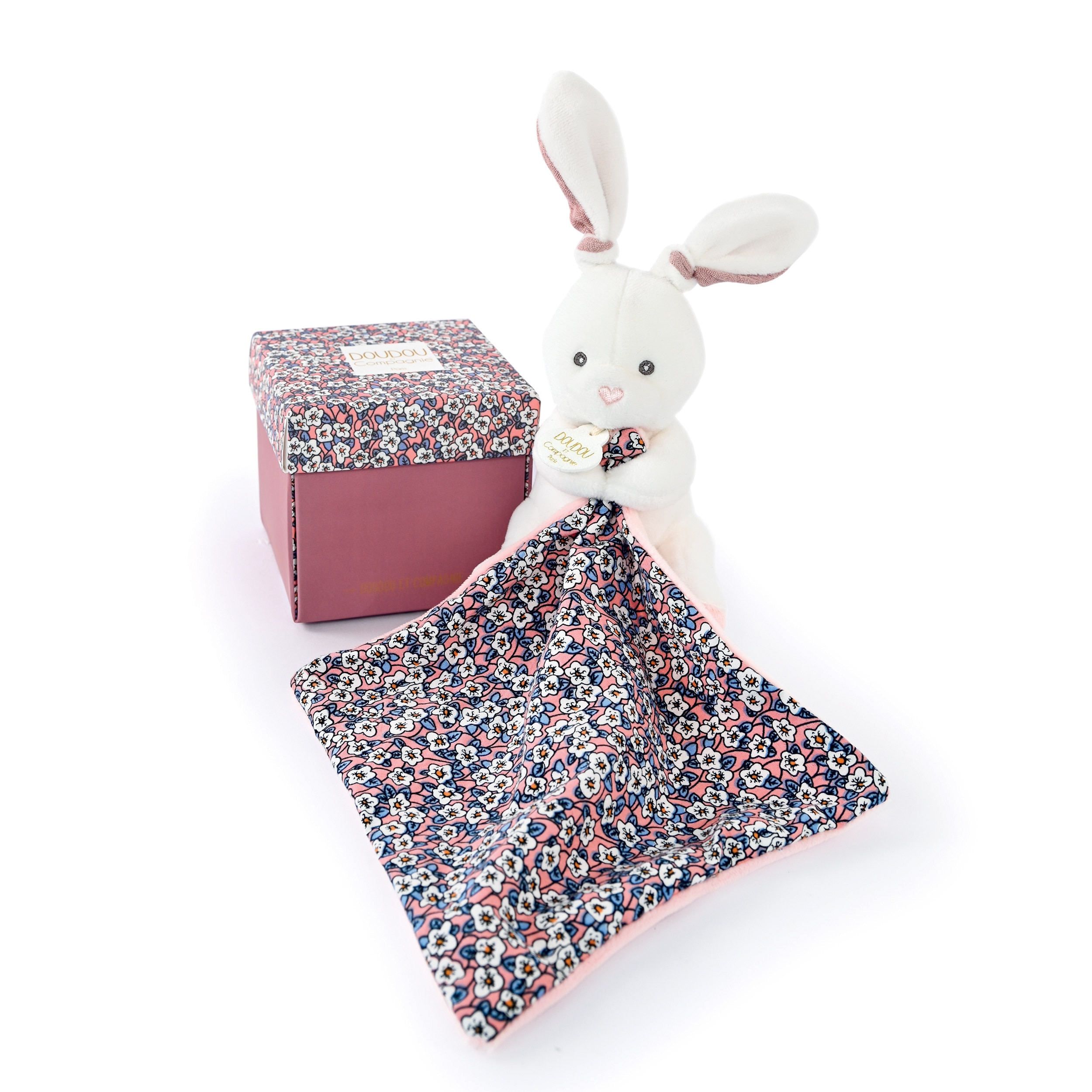 Doudou 12 cm Conejo rosa Pantin con 2