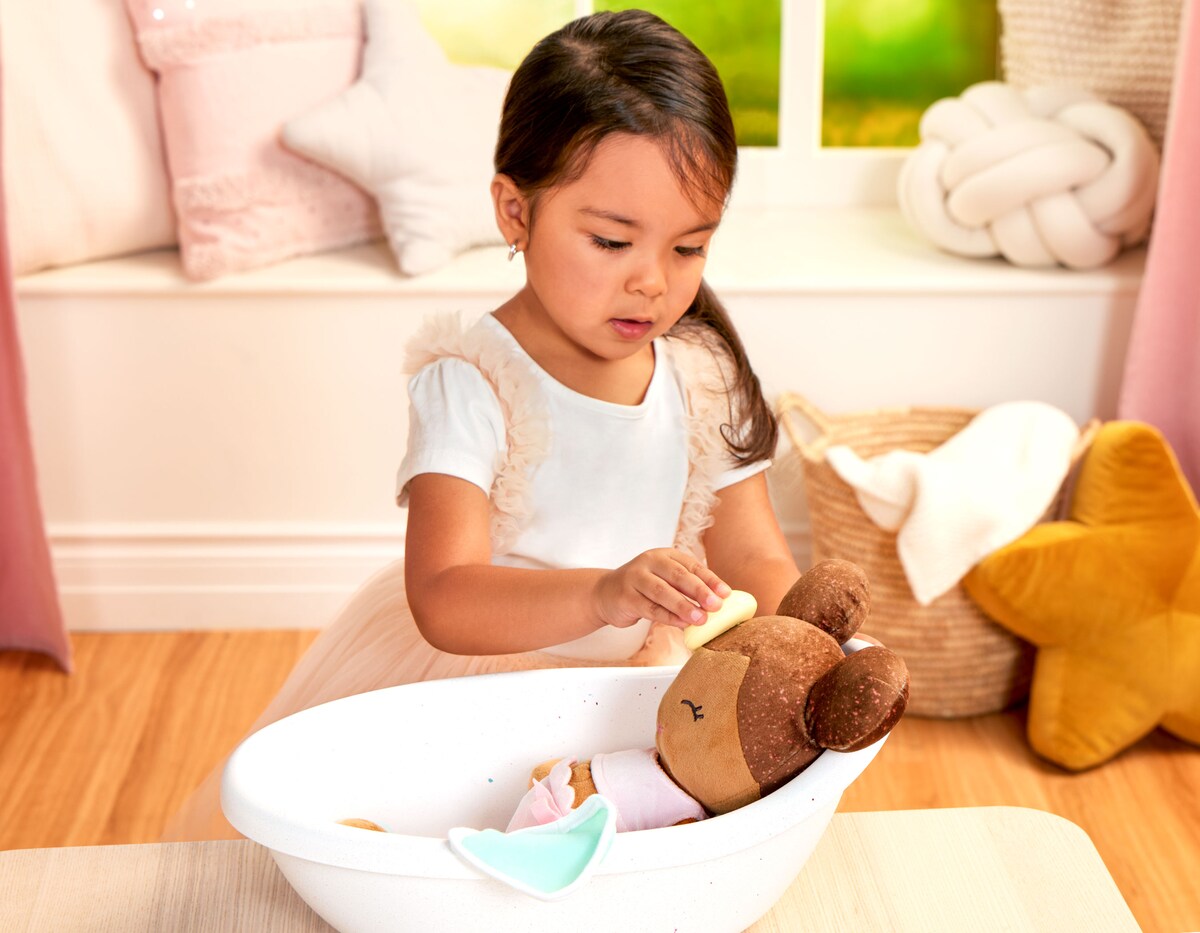 Muñeca peluche de baño, pelo marron Lullababy 4