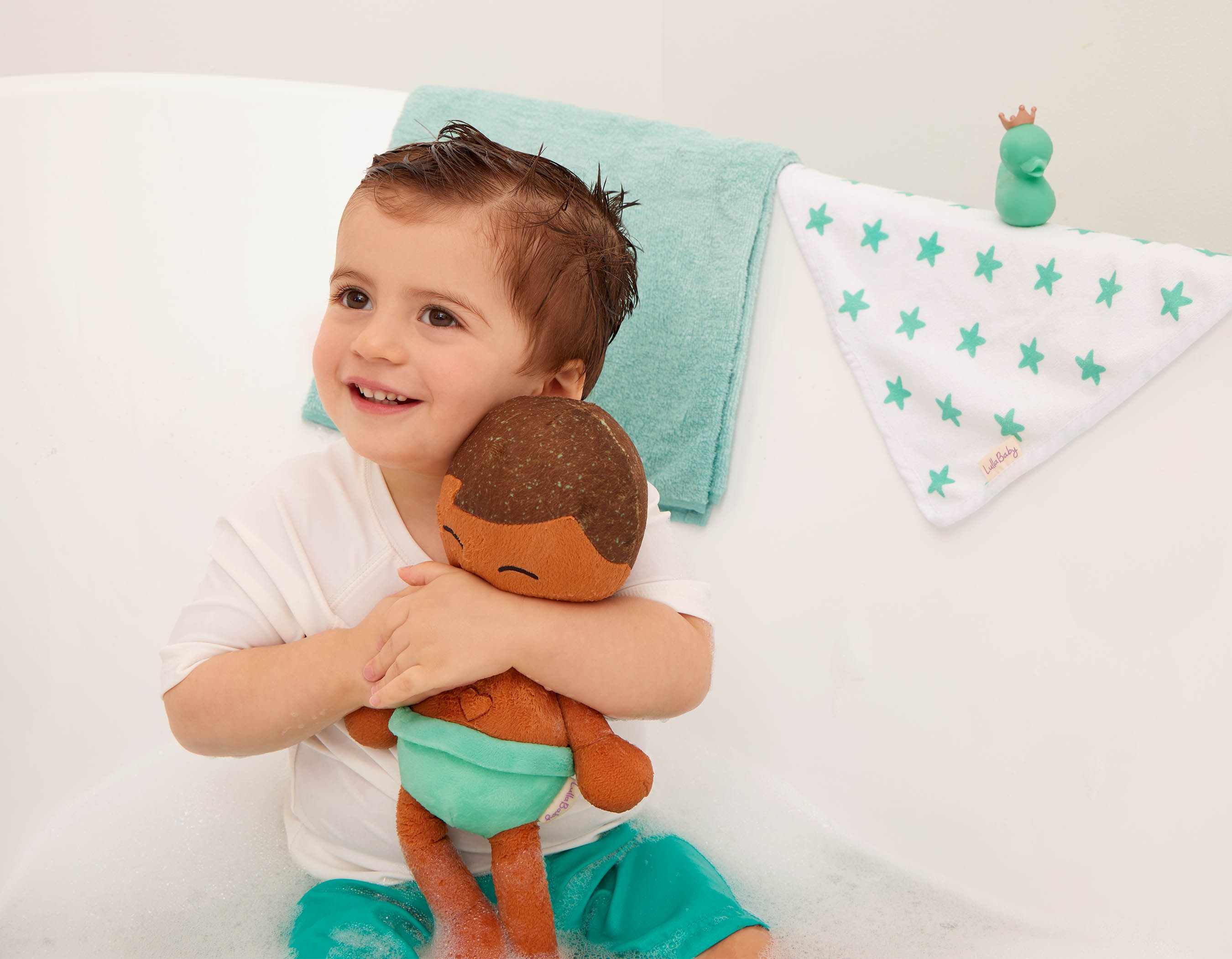 Muñeco peluche de baño, pelo marron Lullababy 4