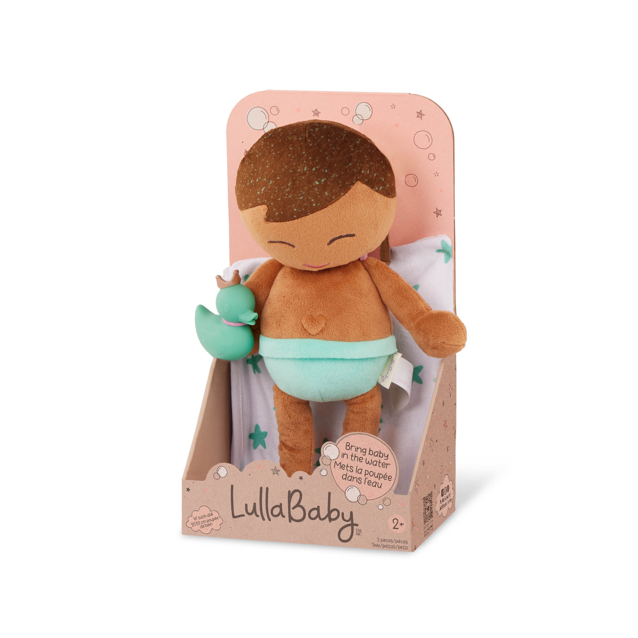 Muñeco peluche de baño, pelo marron Lullababy 13