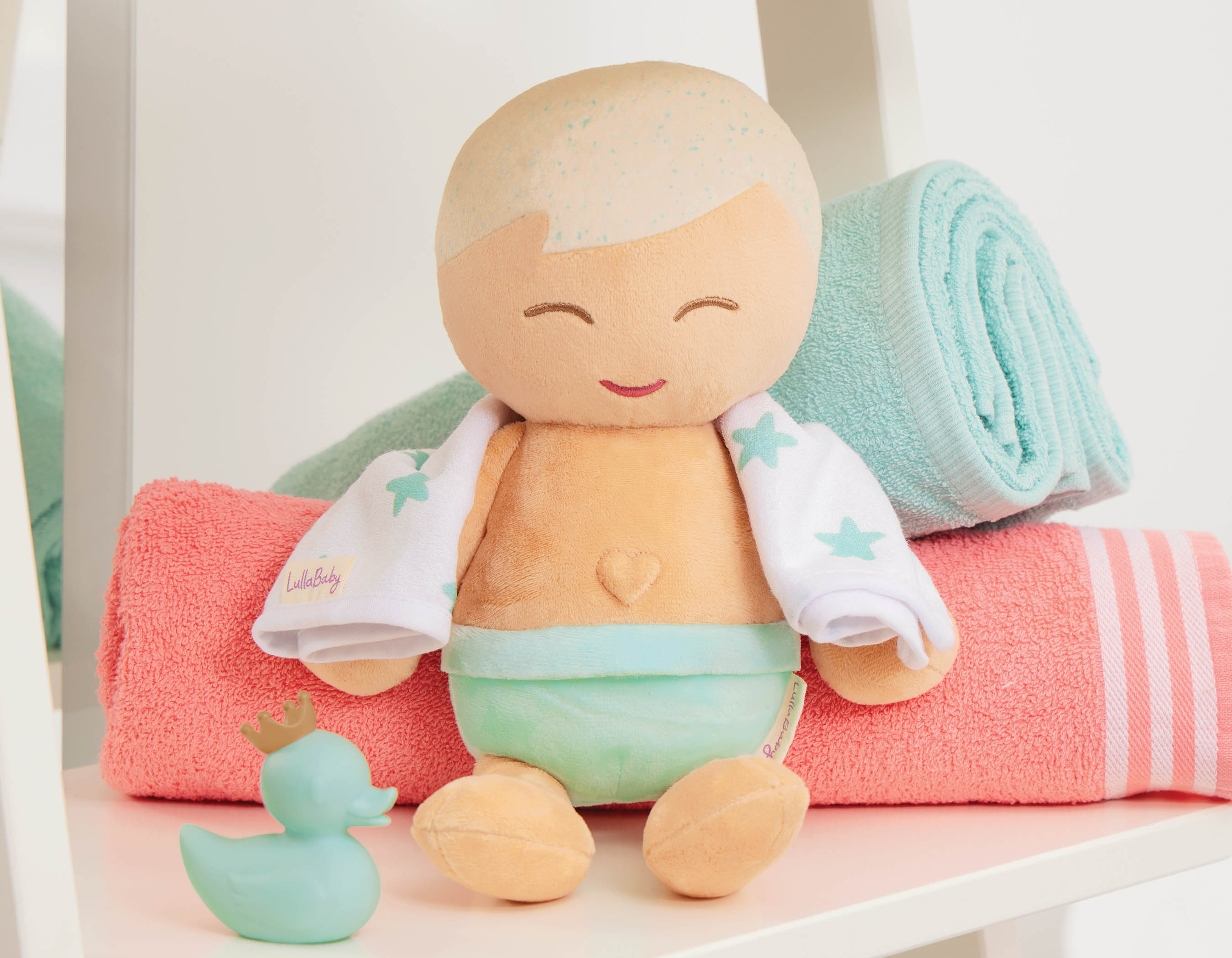 Muñeco peluche de Baño pelo rubio Lullababy Bebe 7