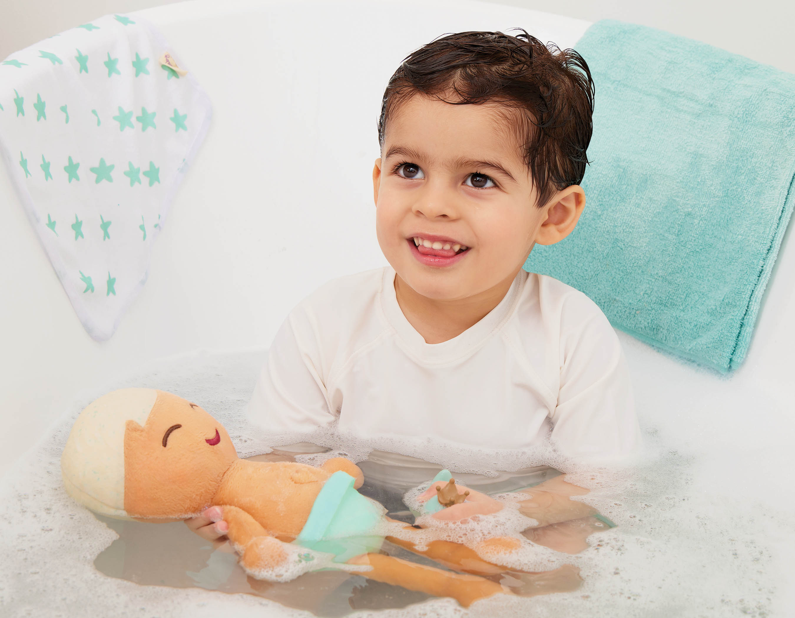 Muñeco peluche de Baño pelo rubio Lullababy Bebe 11