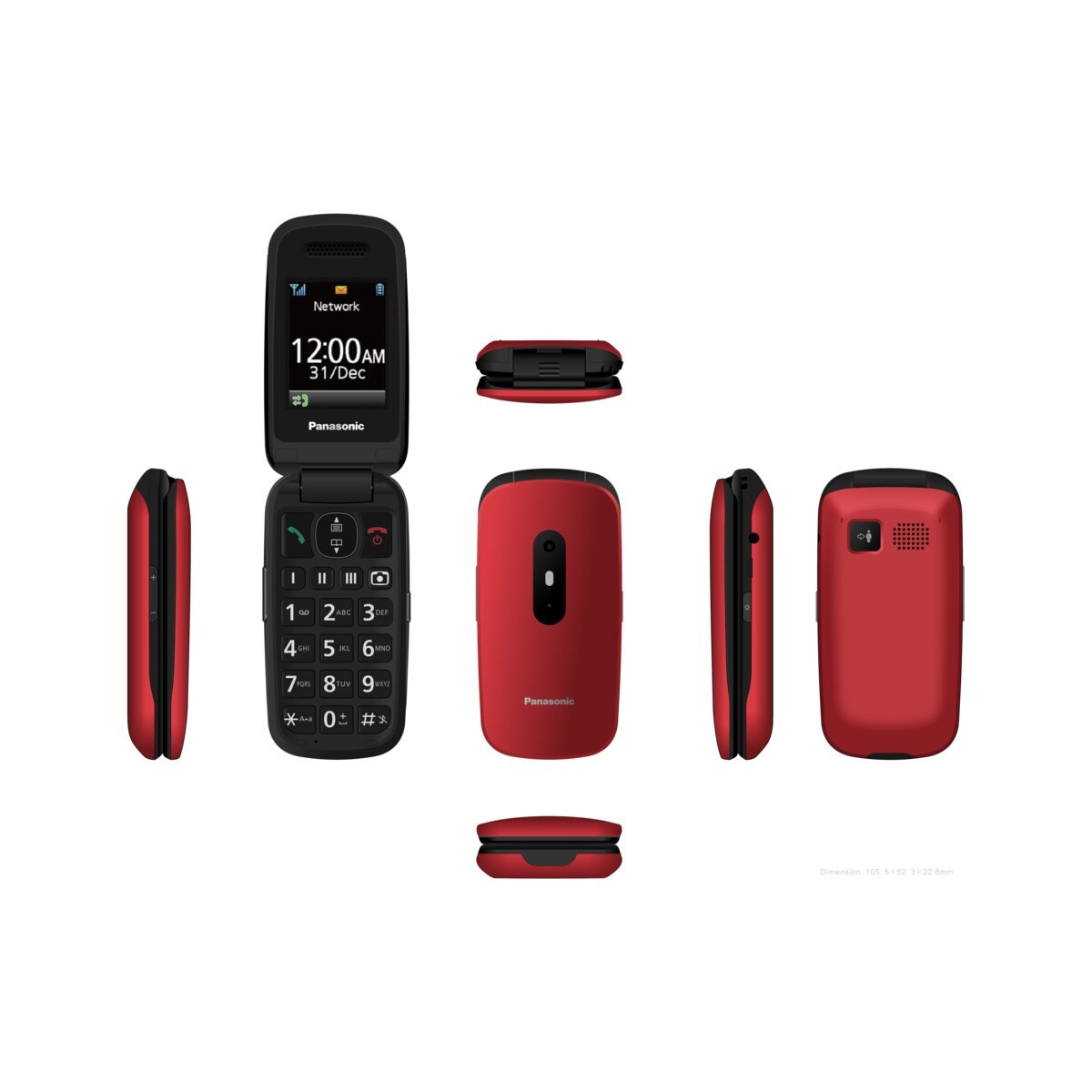 Teléfono móvil Panasonic KX-TU446EX1 de fácil uso rojo Rojo-4
