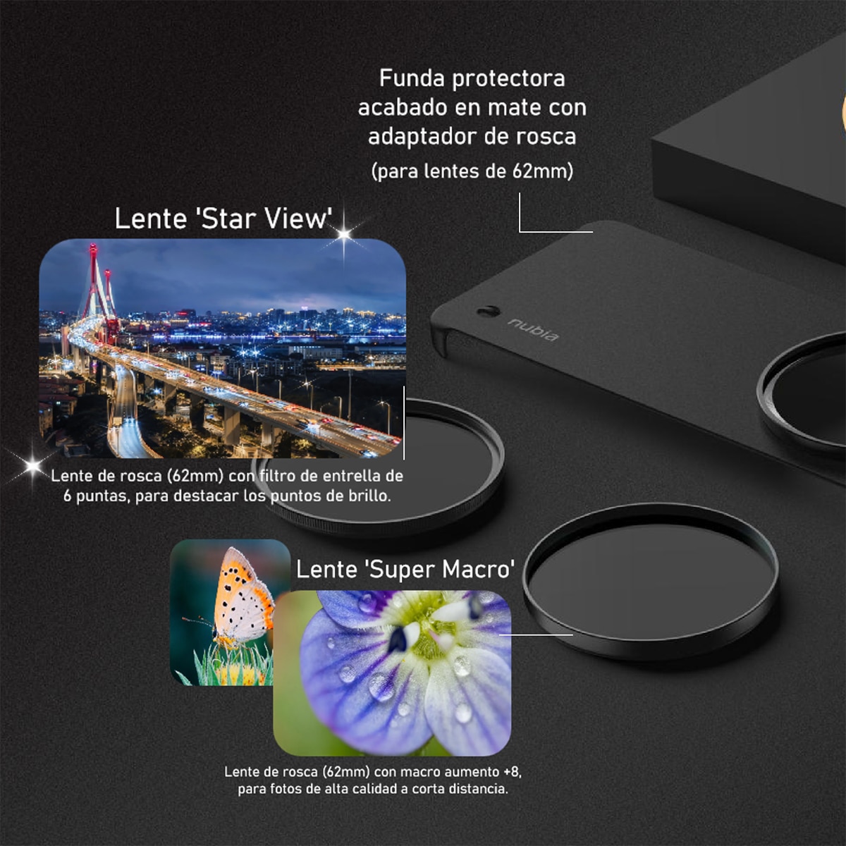 Bundle ZTE nubia Focus Pro 5G 8GB + 256GB + Lentes de regalo Negro-5