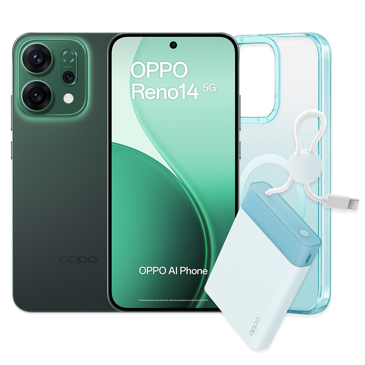 Oppo Reno 14 5G 12GB + 512GB móvil libre + Funda + Powerbank magnética 10000 mA/h Verde-1