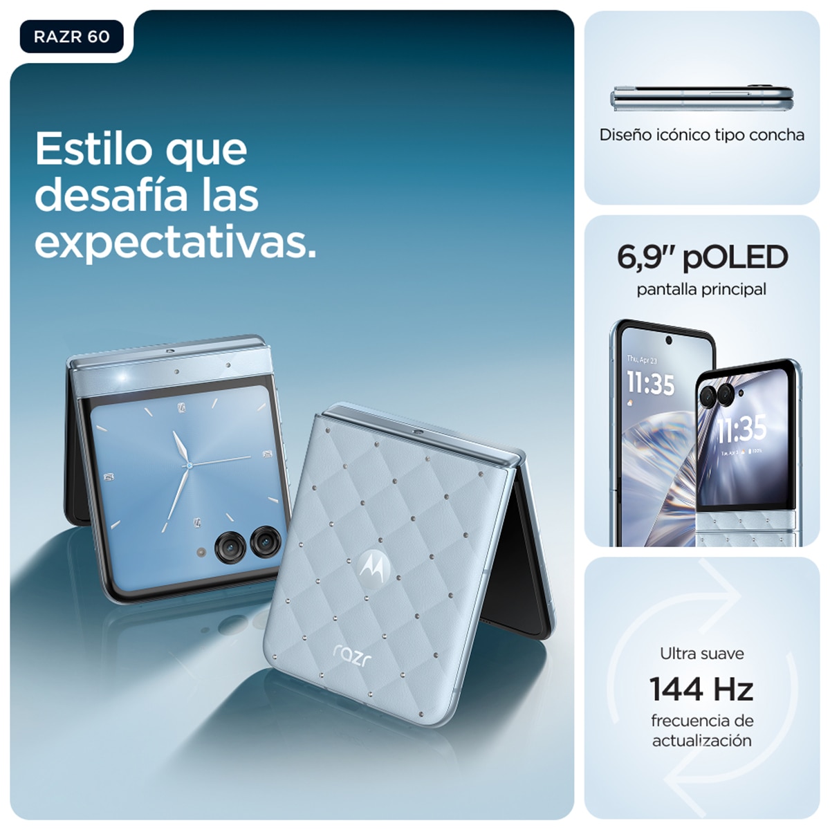 Motorola razr 60 8GB + 256GB móvil libre + moto buds loop Swarovski "The Brilliant Collection" Gris azulado-8